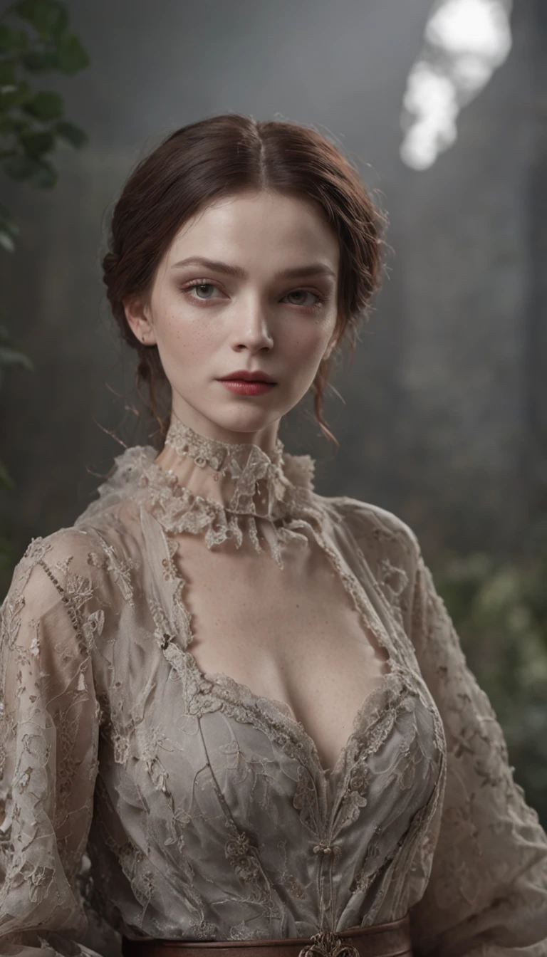 (masterpiece award winning , best quality:1. 2) , Christian Zombie Vampire, detailed face , grey eyes, cinematic , gloomy illumination, horror aesthetic, highly detailed environment, 16k, UHD, HDR, (Masterpiece:1. 5), (best quality:1. 5)