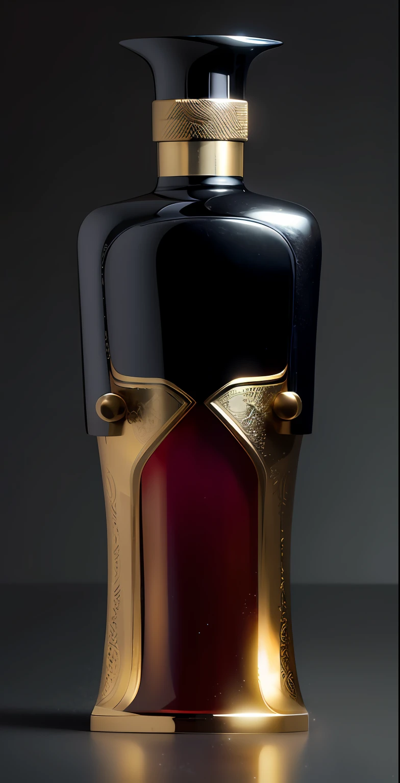 A black bottle，Hyper-realistic rendering