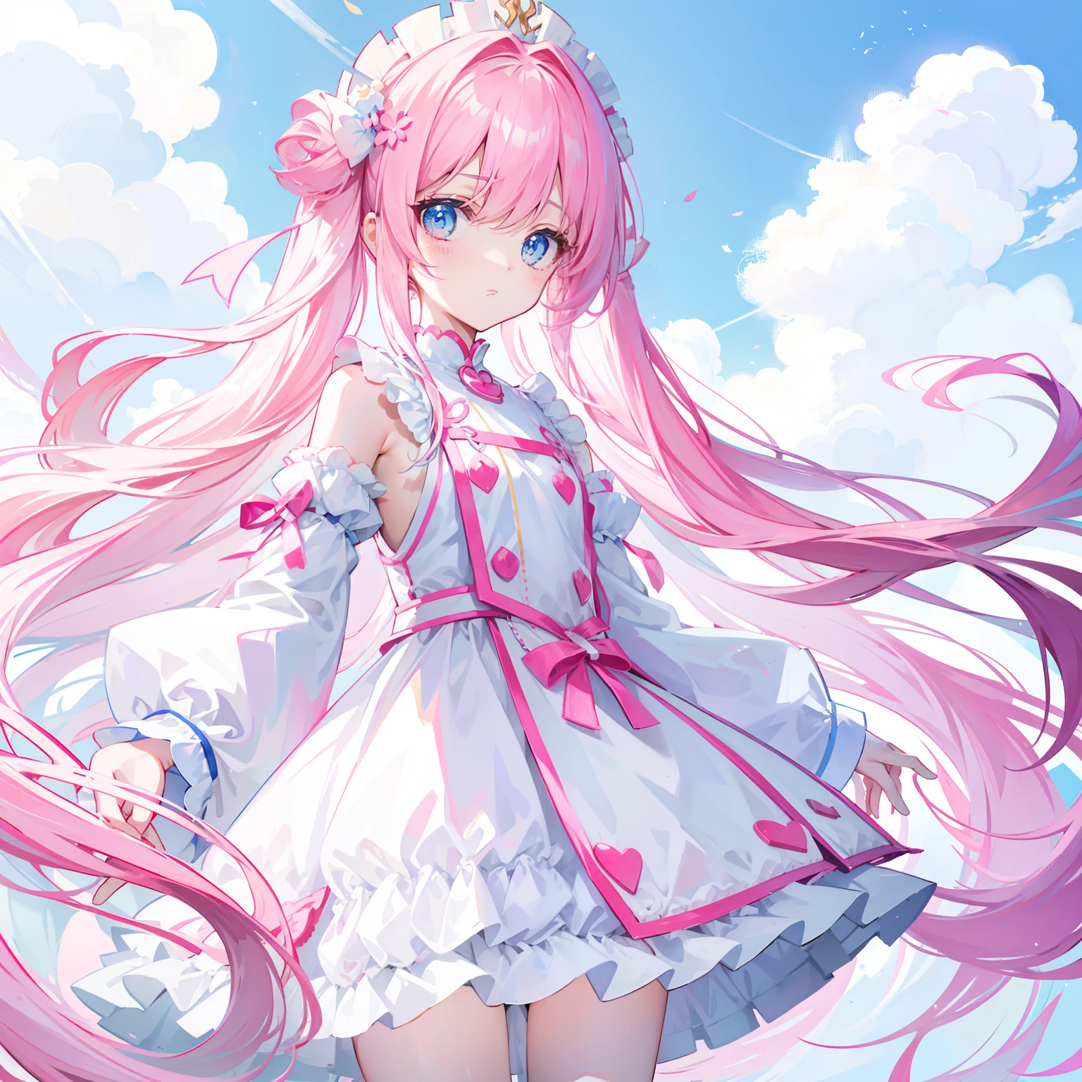 Long hair that matches light pink with white,Blue, white and pink clothes,She is a cute and cute girl,A transfer sister,It looks very light and gentle