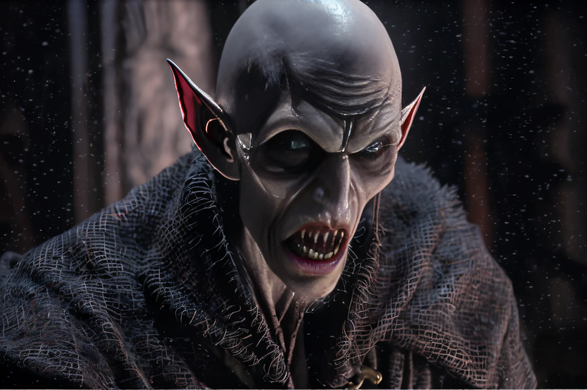 RAW photo, best, masterpiece, best quality, high quality, extremely detailed (scary male Nosferatu vampire lord: 1.3), elder vampire, long fangs, pale skin, best quality, cinematic lighting, sharp focus, photo-realistic, ultra-realistic, 8k