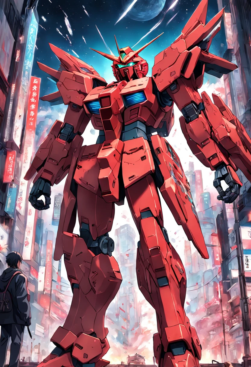 a red gundam intricately detailed