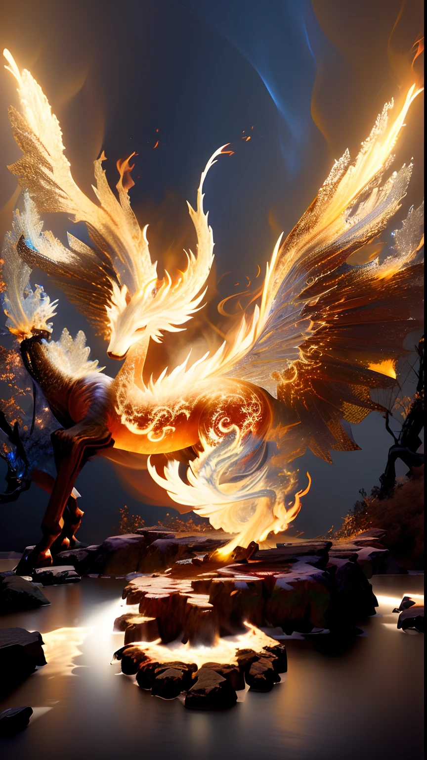 Flame effect in the shape of a mythical beast ,4k highly detailed digital art