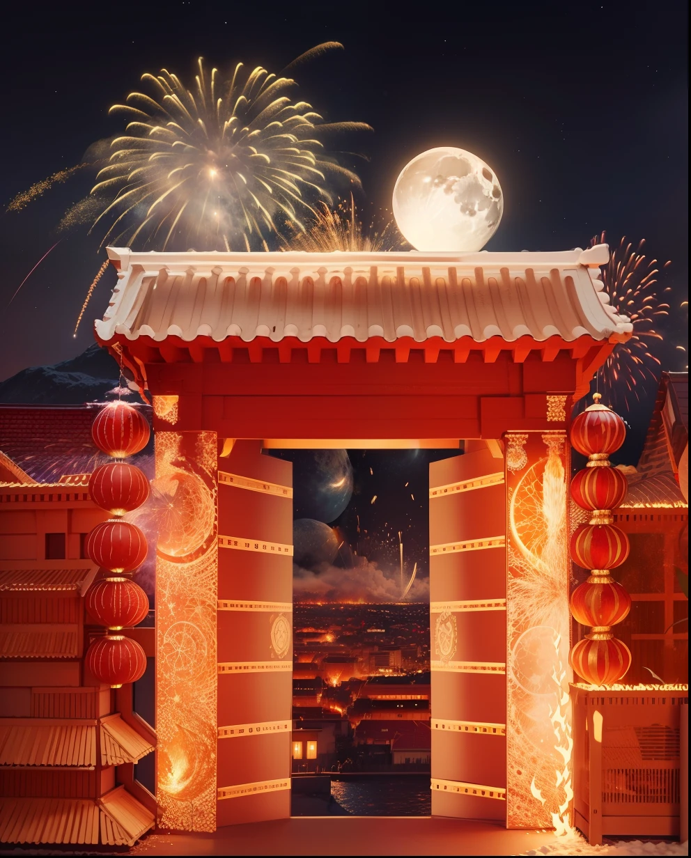 themoon，fire works，best qualtiy，8K，tmasterpiece：1.3