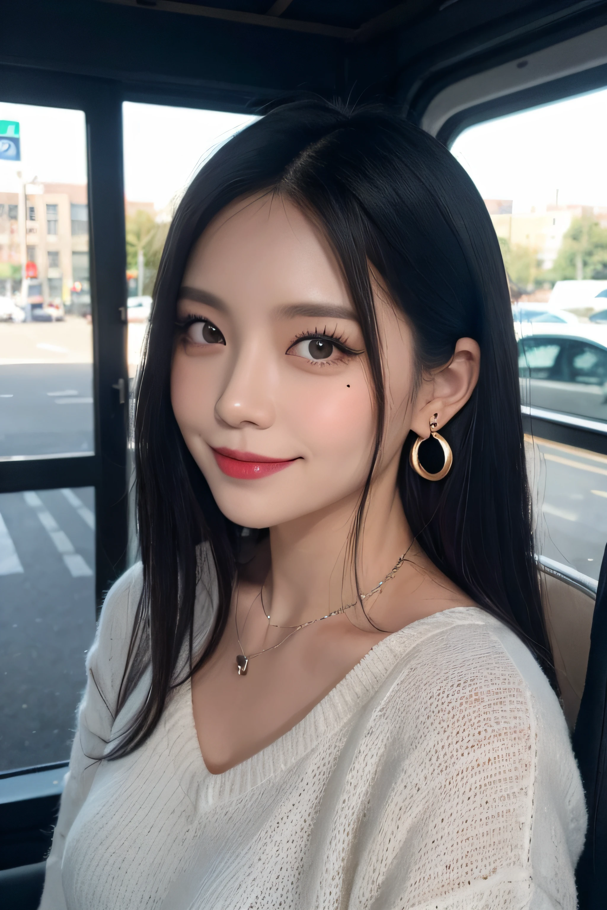 black hair, hair bobbles, longeyelashes, solid circle eyes, light smile, mole under eye, heart earrings, light smile, shy, puckered lips, Surrealism, drop shadow, stereogram, pov, atmospheric perspective, depth of field, first-person view, f/1.8, 8k, super detail, ccurate, best quality, highres, best quality,full body