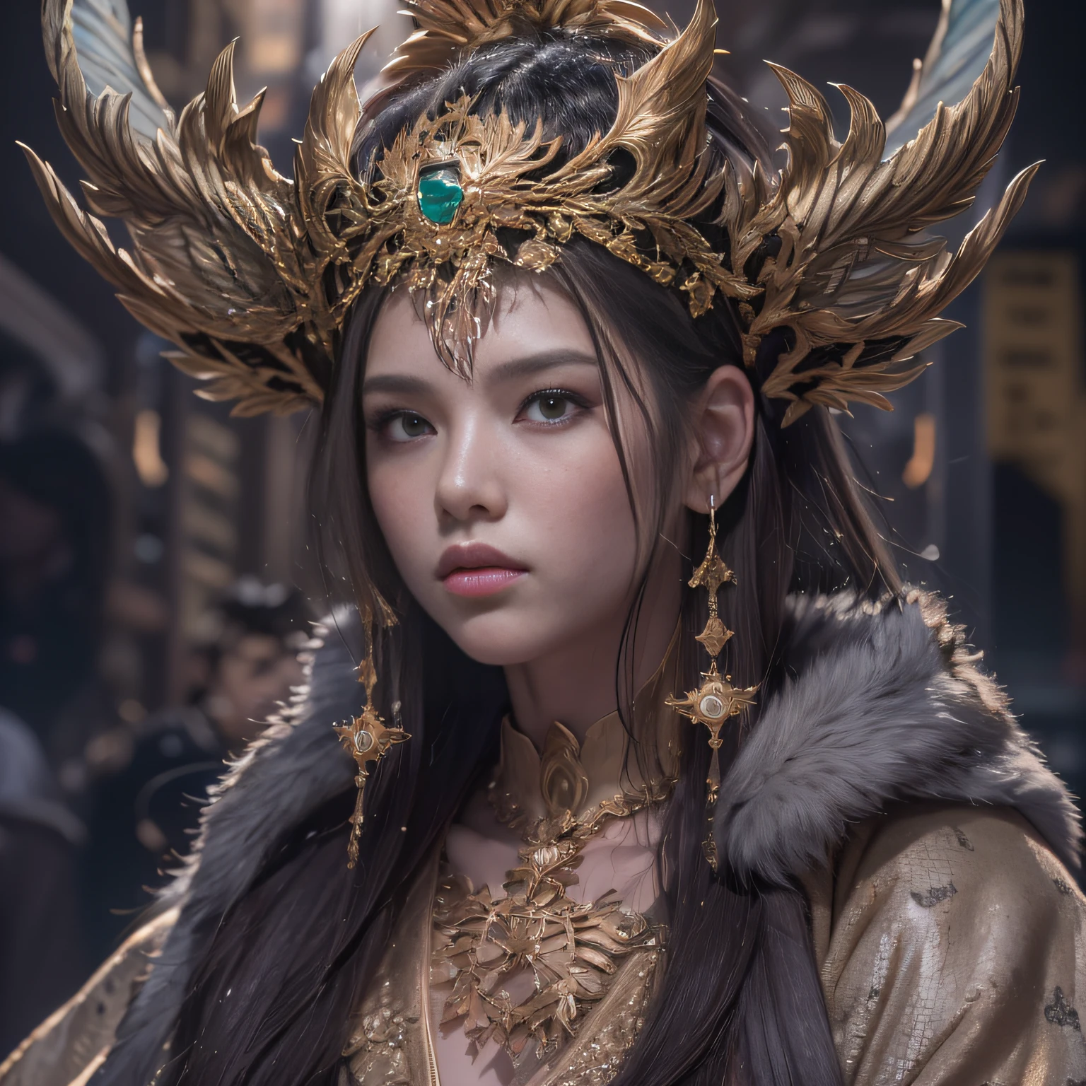 16k（tmasterpiece，k hd，hyper HD，16k）short detailed hair，Gold jewelry area in the back room，Smoke ring girl ，Bronze Dragon Protector （realisticlying：1.4），Python pattern robe，Purple-pink tiara，Snowflakes fluttering，The background is pure，Hold your head high，Be proud，The nostrils look at people， A high resolution， the detail， RAW photogr， Sharp Re， Nikon D850 Film Stock Photo by Jefferies Lee 4 Kodak Portra 400 Camera F1.6 shots, Rich colors, ultra-realistic vivid textures, Dramatic lighting, Unreal Engine Art Station Trend, cinestir 800，Hold your head high，Be proud，The nostrils look at people