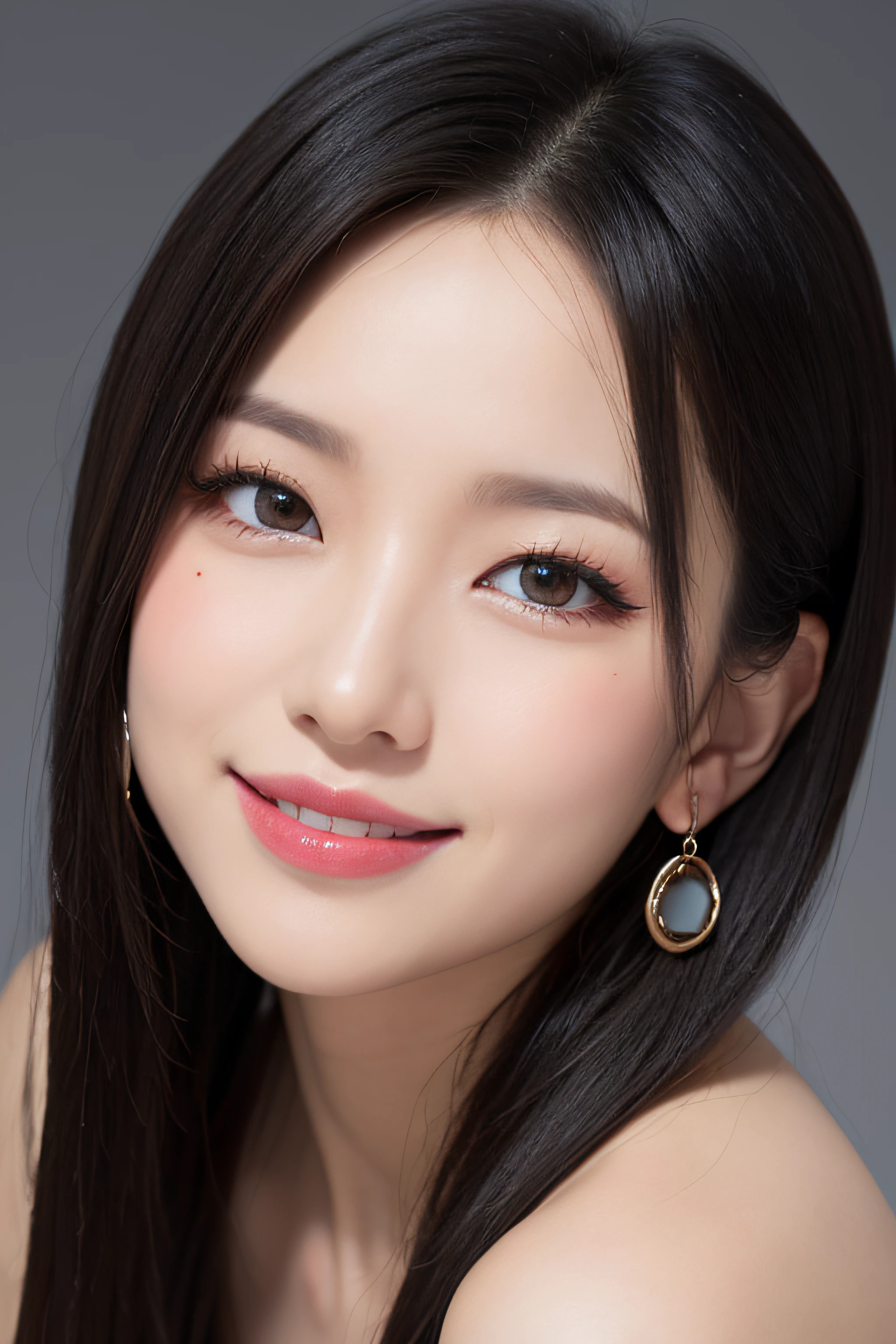 black hair, hair bobbles, longeyelashes, solid circle eyes, light smile, mole under eye, heart earrings, light smile, shy, puckered lips, Surrealism, drop shadow, stereogram, pov, atmospheric perspective, depth of field, first-person view, f/1.8, 8k, super detail, ccurate, best quality, highres, best quality,full body