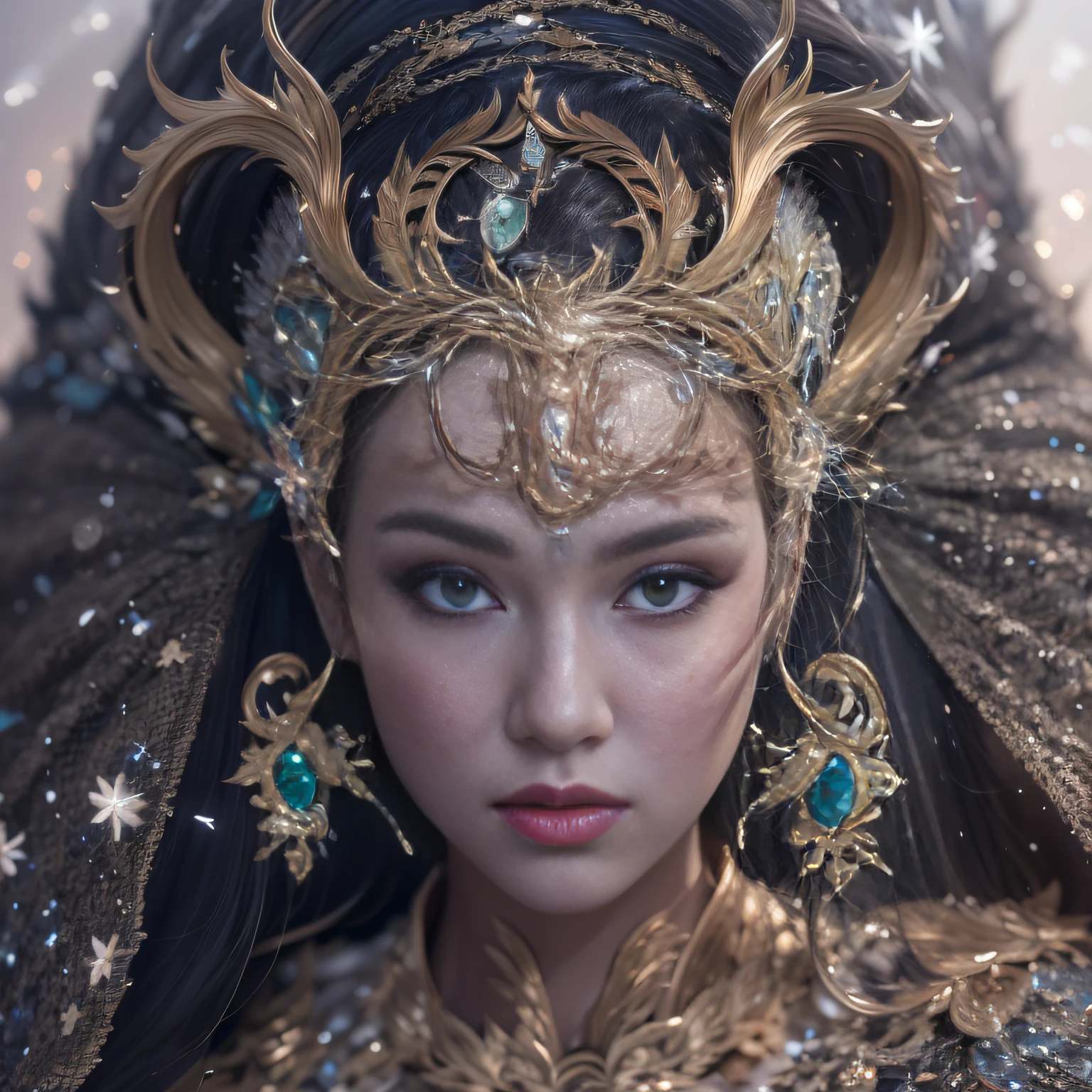 16k(tmasterpiece,k hd,hyper HD,16k)short detailed hair,Gold jewelry area in the back room,Smoke ring girl ,Bronze Dragon Protector (realisticlying:1.4),Python pattern robe,Purple-pink tiara,Snowflakes fluttering,The background is pure,Hold your head high,Be proud,The nostrils look at people, A high resolution, the detail, RAW photogr, Sharp Re, Nikon D850 Film Stock Photo by Jefferies Lee 4 Kodak Portra 400 Camera F1.6 shots, Rich colors, ultra-realistic vivid textures, Dramatic lighting, Unreal Engine Art Station Trend, cinestir 800,Hold your head high,Be proud,The nostrils look at people