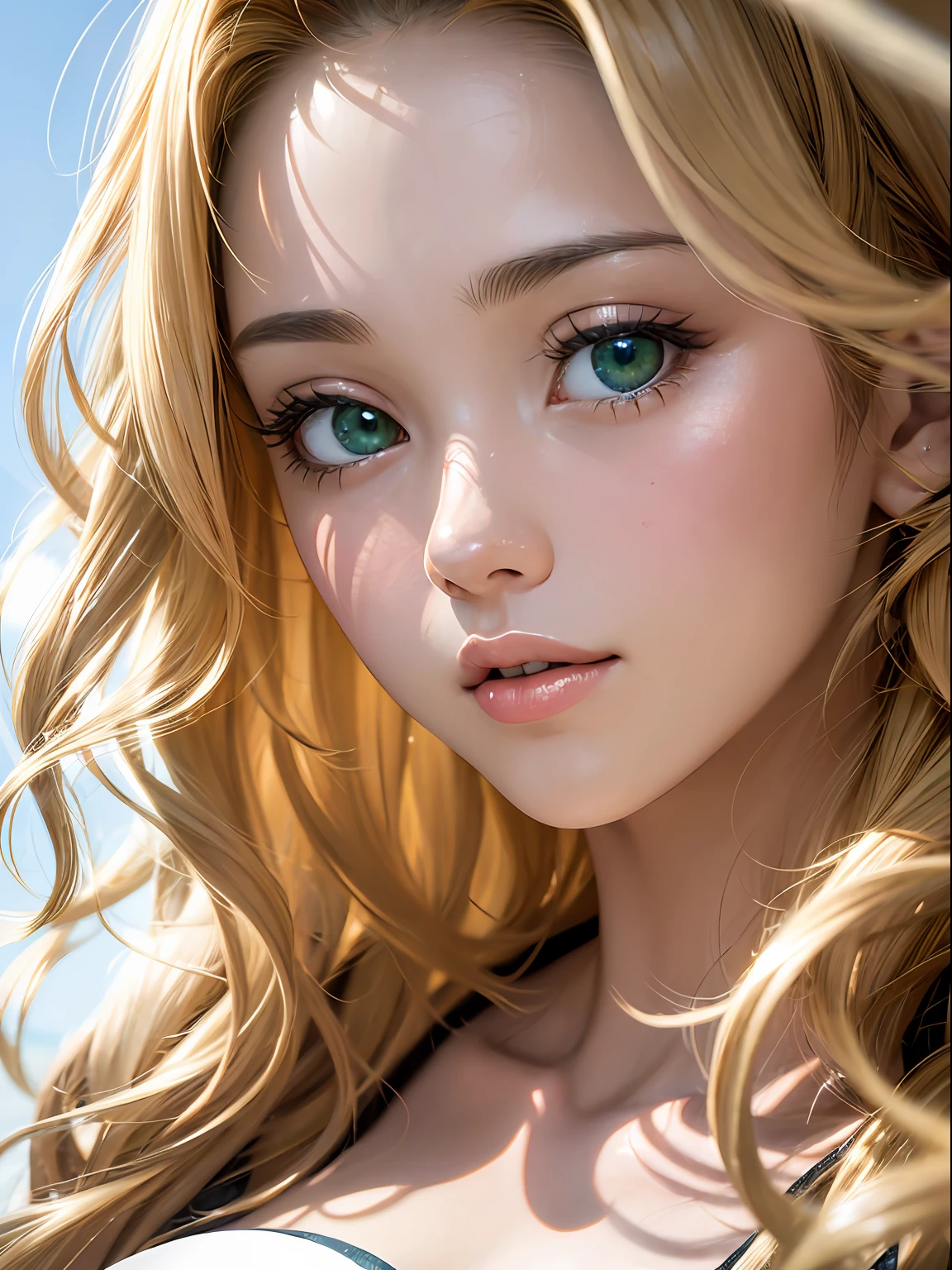 Hermosa adolescente tetona lactando, desnuda, ojos verdes, cabello negro, cuerpo completo, ultra realista