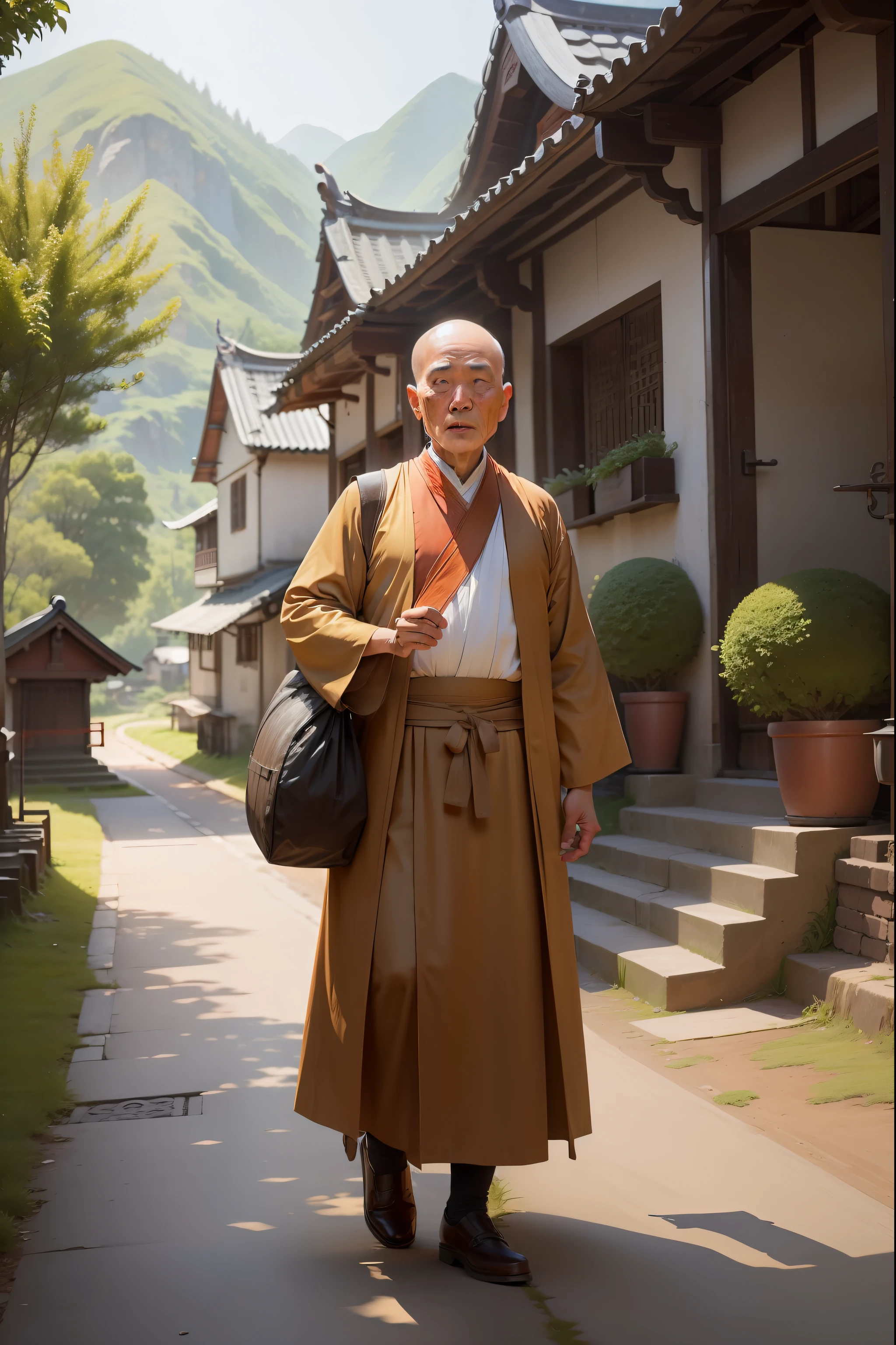 In a small peaceful village,There is a kind old monk。He is very respected and loved by people。
