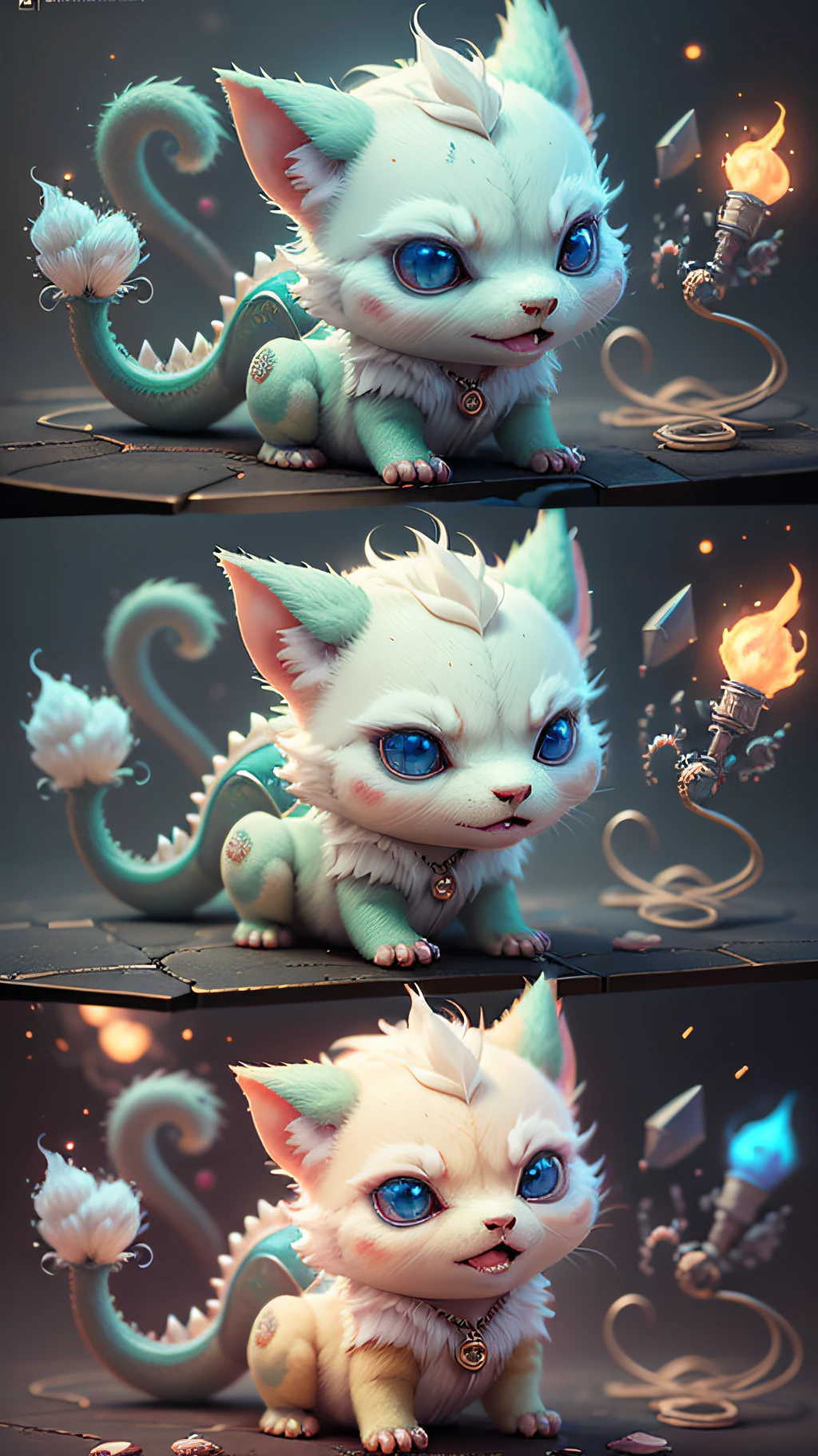 Cute little white dragon,Eyes of different colors,Wearing a necklace,Exaggerated expressions,Lovely and fluffy,Logo design,cartoony,Pokémon,Blue sky,movie light effect,big breasts enchanting,3D矢量艺术,Cute quirky,Fantasy art,Background bokeh,handpainted,digitial painting,gentlesoftlighting,Isometric style,4K 分辨率,photoreal render,Highly detailed and clean,Vector Image,Photorealistic masterpiece,professional photoshooting,simple space background,flat white background,isometry,