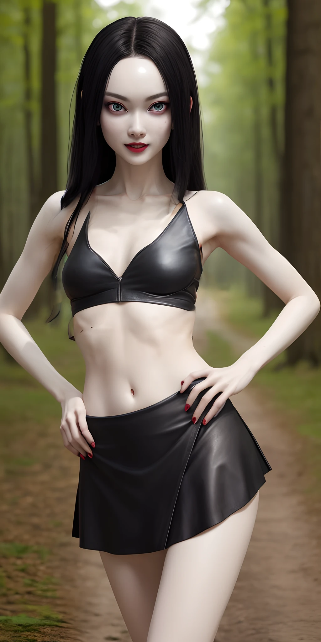 Medium breast, (B size breast), leather tank top, (black leather tank top), emo, ghotic leather
