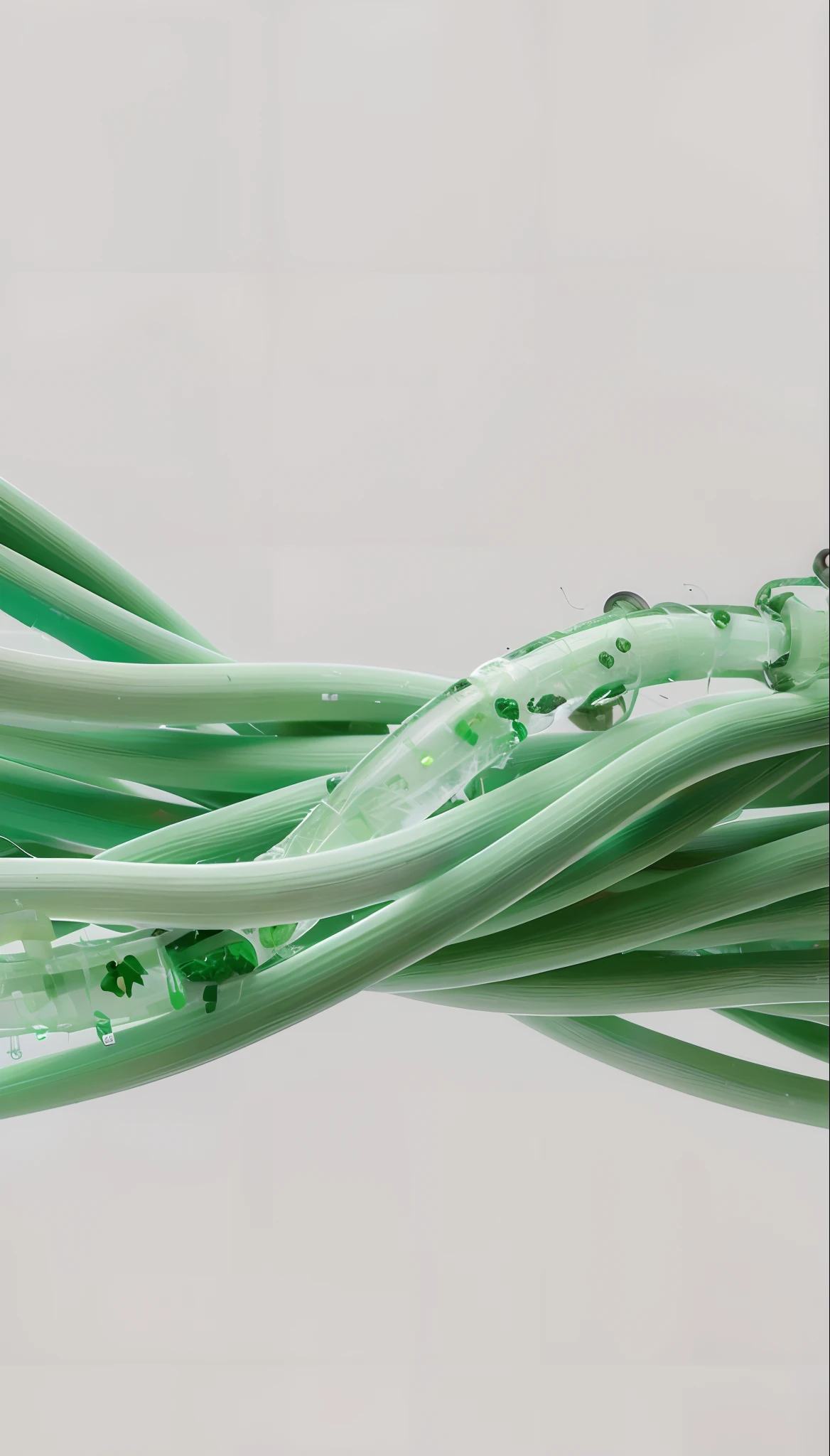There are many green lines connected to each other, Tangled cables, Wires and cables come out, flowing wires with leaves, Tangled wires, tubes and cables, Cables and wires come out, cables and tubes, clean digital render, cable wires, 3 d fluid simulation render, Wire cybernetics implants, 《The Matrix》Wires in the movie, electric cables, a digital rendering