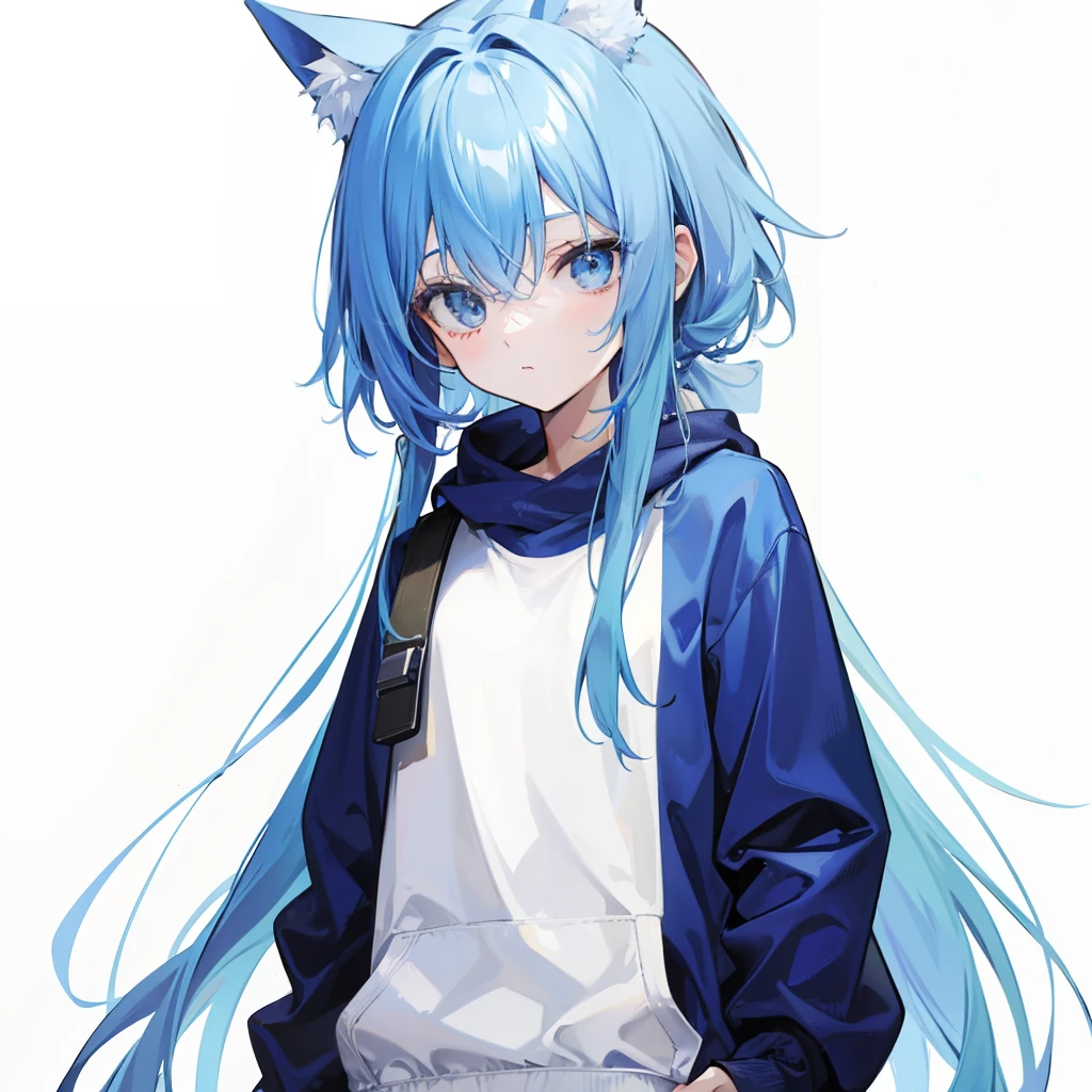 Anime girl with blue hair and white shirt and blue ears - SeaArt AI