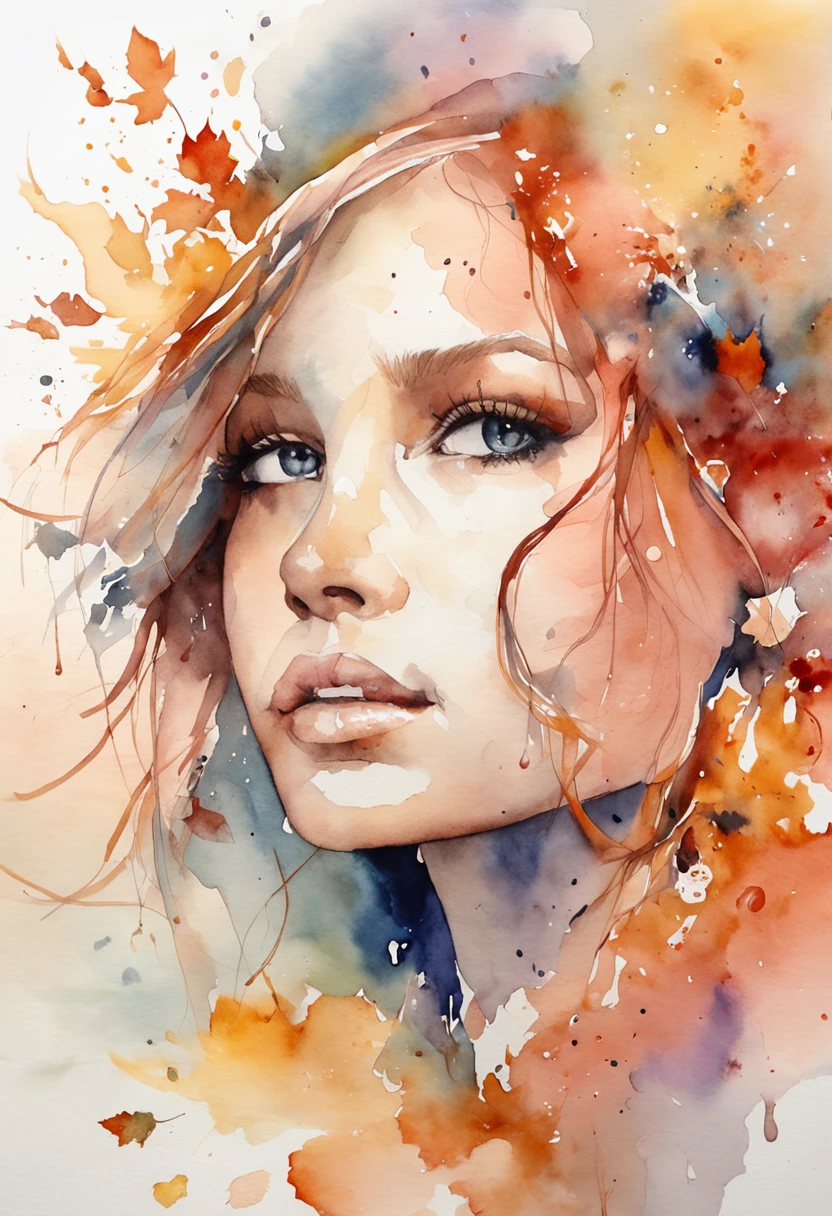 woman with agnes cecile, glowing design, pastel colors, ink drops, autumn lights