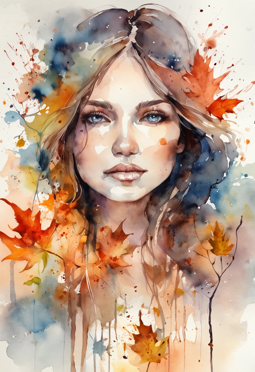 woman with agnes cecile, glowing design, pastel colors, ink drops, autumn lights