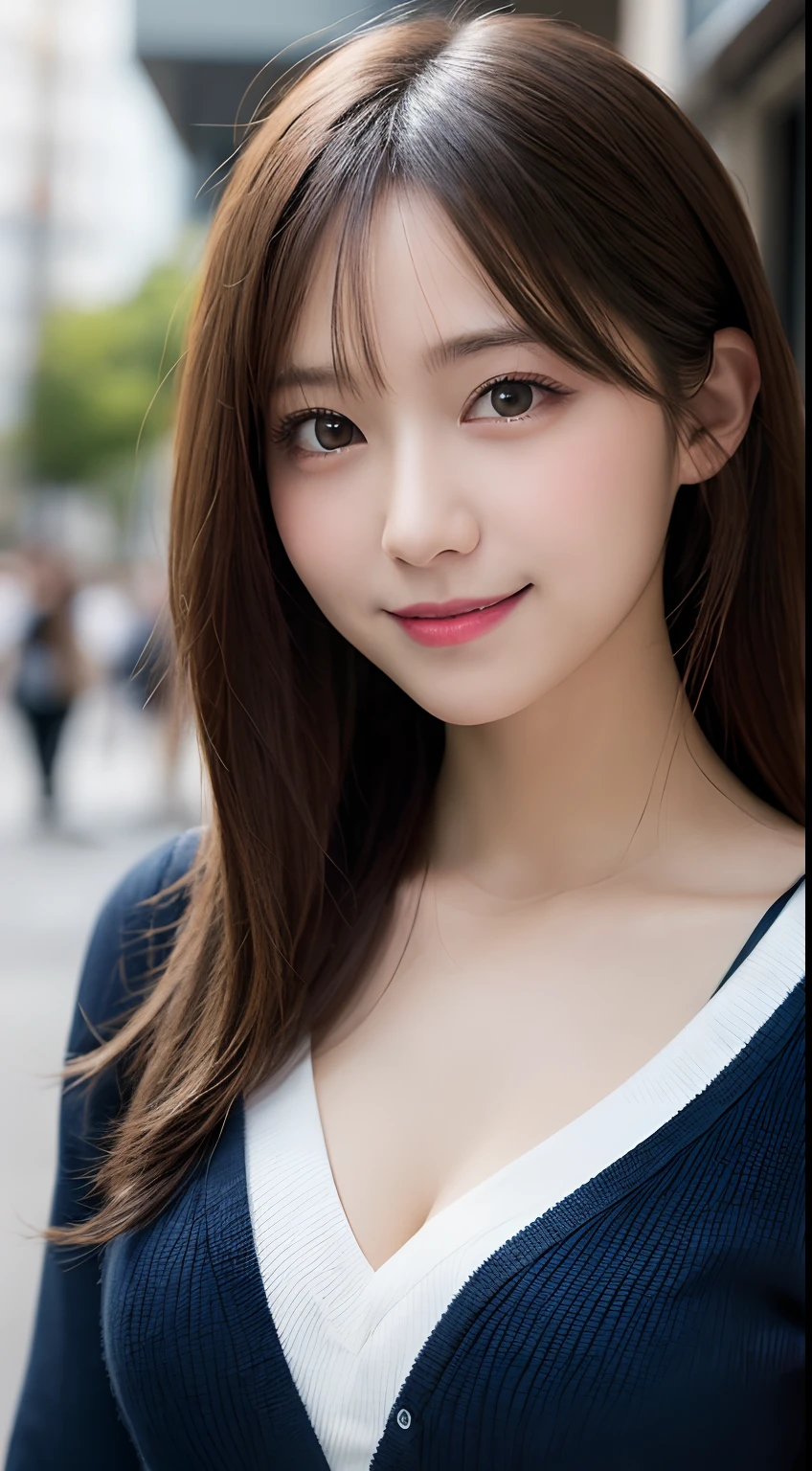 masutepiece, Best Quality, Illustration, Ultra-detailed, finely detail, hight resolution, 8K Wallpaper, Perfect dynamic composition, Beautiful detailed eyes, doress,Medium Hair, mid-chest, Natural Color Lip, Random and sexy poses,Smile,Aoyama Street Walk