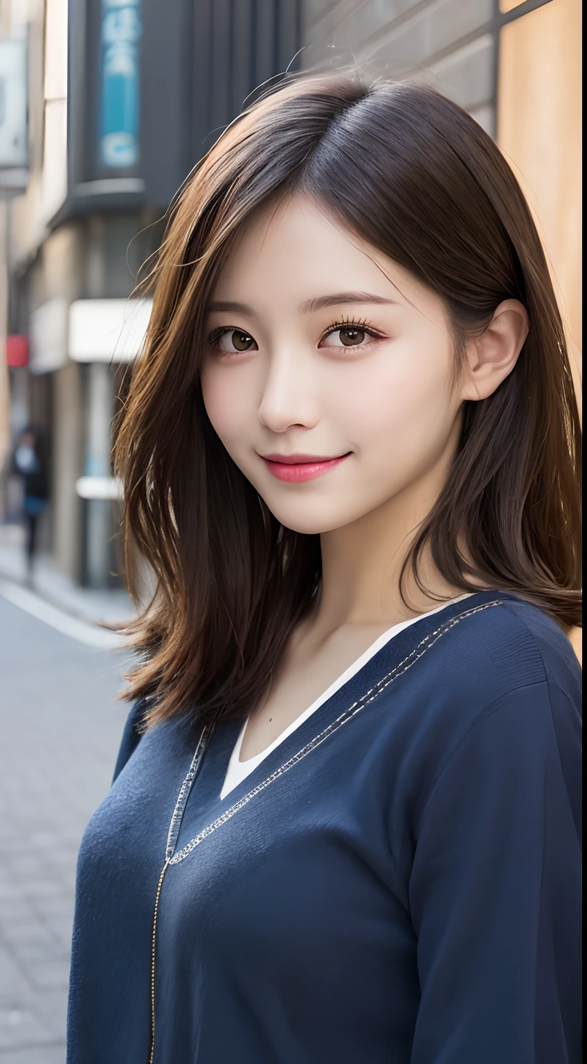 masutepiece, Best Quality, Illustration, Ultra-detailed, finely detail, hight resolution, 8K Wallpaper, Perfect dynamic composition, Beautiful detailed eyes, doress,Medium Hair, mid-chest, Natural Color Lip, Random and sexy poses,Smile,Aoyama Street Walk