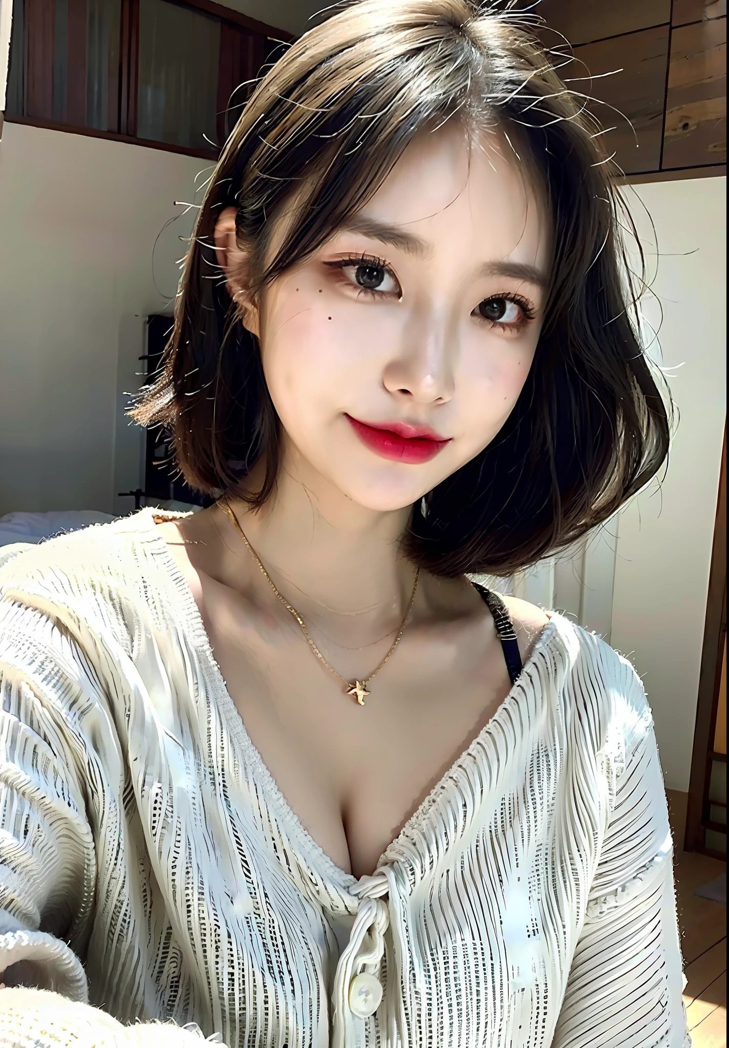 (Best Quality, 8k, 32k, Masterpiece, UHD: 1.2), Cute Japan Woman Pictures, No Cleavage Visible, Very Short Bob Hair, Upper Body, (oversized_sweater, :1.1) Necklace, Simple Background, Look Around(Best quality, 8k, 32k, Masterpiece, UHD:1.2),Photo of Pretty Japanese woman, large breasts, very short bob hair,upper body,(oversized_sweater,:1.1) necklace, simple background, looking at around, (Best quality, 8k, 32k, Masterpiece, UHD:1.2),Photo of Pretty Japanese woman, large breasts, very short bob hair,upper body,face focus,(oversized_sweater,:1.1) necklace, simple background, looking at viewer, leaning forward, huge breast, perfect body, blonde hair, yelow sweater, upper ear with luxurious piercing, ((wearing yukata)), deep dimple,