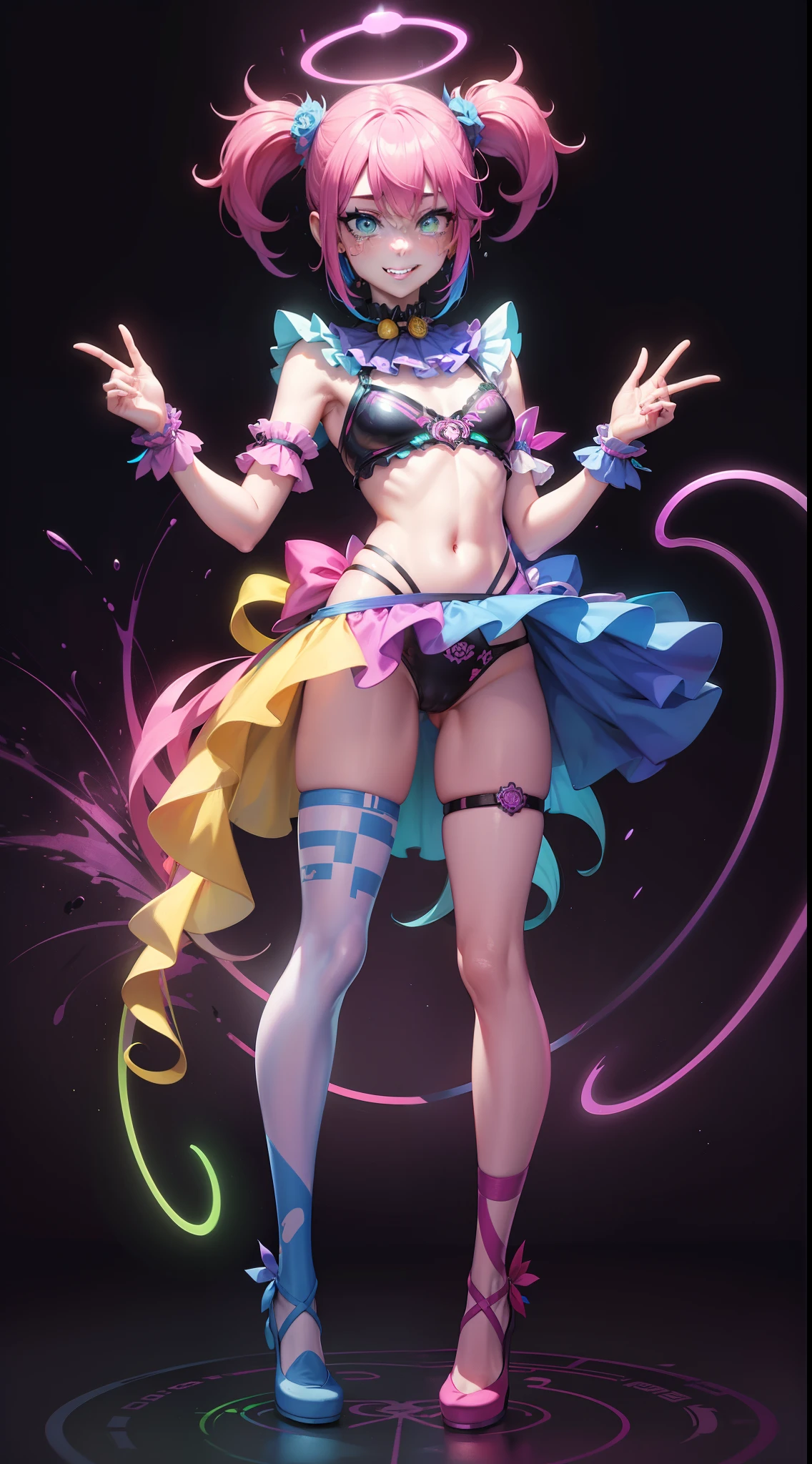 8K high image quality,Cat personification、One Male Clown、twinks、his、Vivid colors、Clown makeup、A sad but smiling expression、Teardrop Makeup、Clear facial expressions、Crisp solid lines、Vibrant colors with lines、Sauce order、Vivid color shadows、Vivid color highlights、Brightly colored conductors、acrobatic pose、Cool Face、Head to toe、full body Esbian、Brightly colored aura、Vivid color flow lines、Bright color halo、mandalas、psychedelic、Neon Street、cyberpunked、punk、natta、ciber、Vivid Color、Theme color is magenta、cian