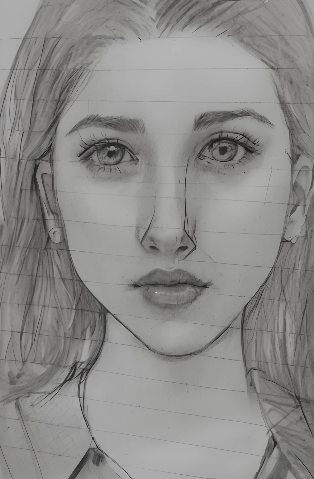Drawing of a woman with long hair and tie, Face Sketch, Female face pottrait, Caucasian face sketch, realistically proportioned face, Detailed face, facial portrait, girl sketch, 🤤 girl portrait, Close up face, medium close up portrait, close up of face, Realistic face, Female face, Facial Studies, facial portrait