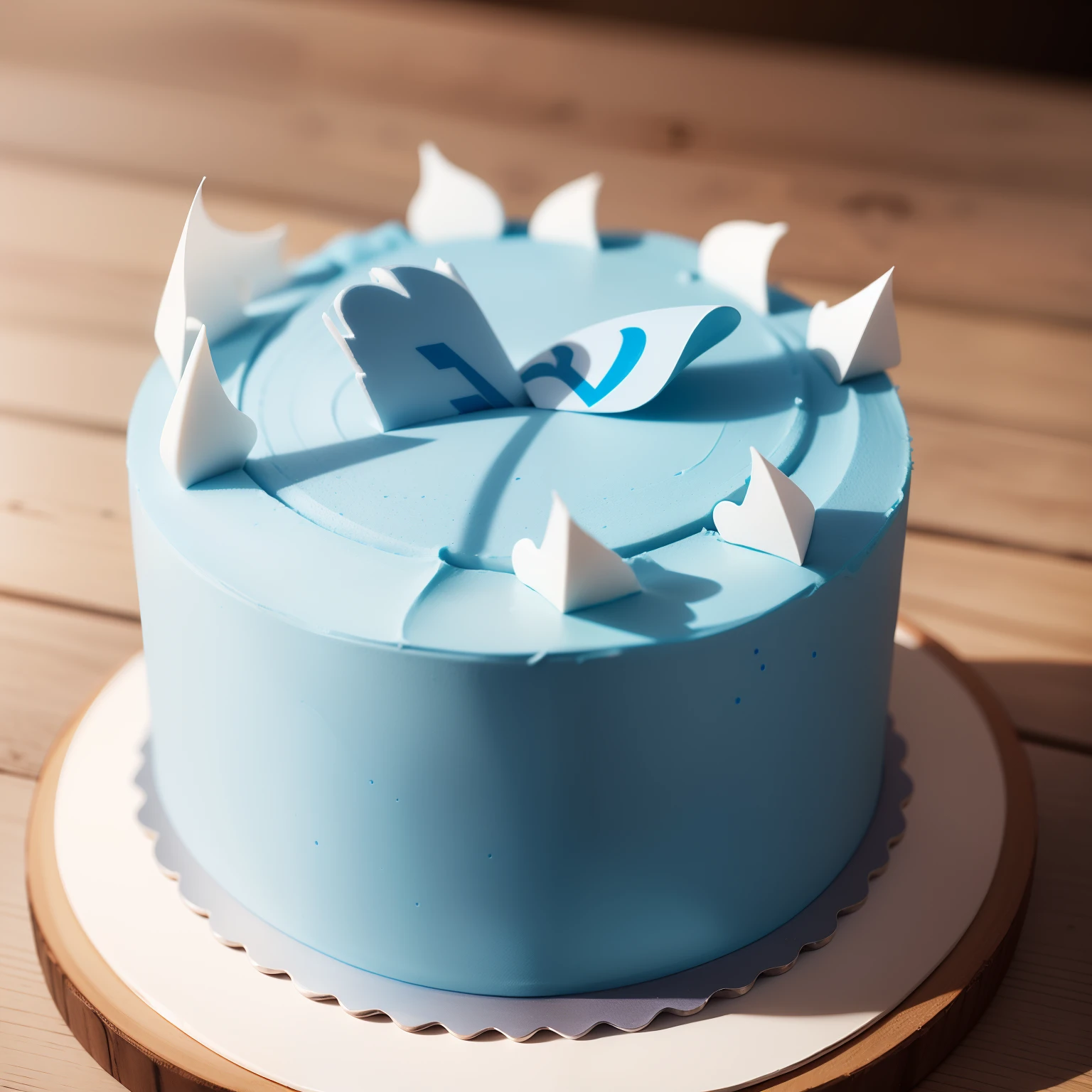 A small blue cake with telegram logo on it