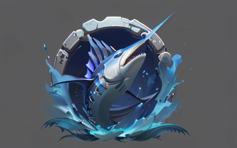 Close up of blue fish on gray background, 3 d icon for mobile game, game icon asset, game icon stylized, Detailed game art, aquatic creature, author:Nikolai Avramov, black depths, Mobile game art, the king of the seas, painted as a game concept art, Game art, author:Isidor Kersniavi, game assets
