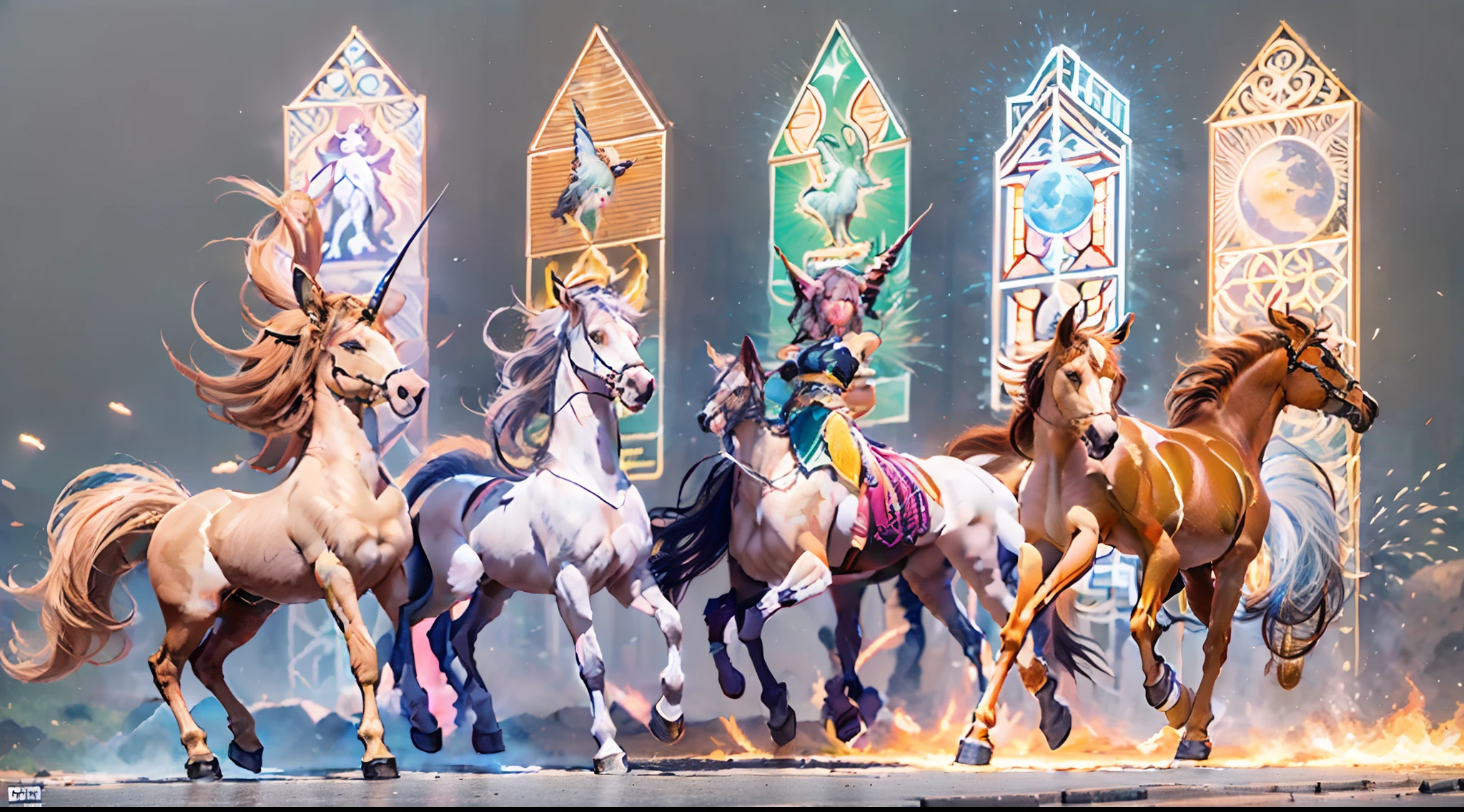 In the beautiful illustration of this super-grand scene,The ultra-distant lens shows us(Over eight unique centaur characters:9.9),They all have their own characteristics,Vivid and interesting。Radiant from the heavens(angelicales:6.6)Like centaurs、To nightmarish is(Surrounded by flames:6.6)of the hellish centaurs、And then to the wind dancing in the air(fairy:6.6)centaur horse、And thunder and lightning surrounding(Unicorn:6.6)centaur horse,and shining metallic ones(Machinary:6.6)centaur horse、And then to color(Dragon scales covered:6.6)The strength of the whole body is a powerful dragon centaur、Elegant and agile(the elf:6.6)The centaur's slender and graceful lines always wear a flower crown、Enchanting and charming(Tiflin:6.6)centaur horse、Have the indescribable(Raised sexy:6.6)'s(succubi:6.6)centaur horse。Each character has their own unique charms and abilities。The illustration uses advanced artistic techniques and tools,(Divide the scene into sections by geometric arrangement:9.9),Each section corresponds to a centaur character,This makes more efficient use of space。Through Midjourney's advanced brush tools、Color palette、Material packs and model packs、Texture tools,For each centaur, beautiful props are designed to increase racial characteristics、Clothing and physical features,(Enhances the character's personality and visual appeal:2.5)。The scenery in the illustrations is stunning,There are changing skies、rainbowing、extreme light、Stars and Moon。Incorporating iconic landmarks such as Mount Everest,and fireworks、tranquil lake、Natural and urban elements of waves and neon lights,Creates a magical atmosphere。The centaurs display their unique abilities and equipment in a variety of environments,This is true even in extreme alien landscapes。(Use Midjourney's tools、Material packs、Texture tools、The color palette makes depicting details vivid and realistic:9.9),From complex hairstyles and as well as different racial traits、Body、Appearance features、Clothing to real textures,This