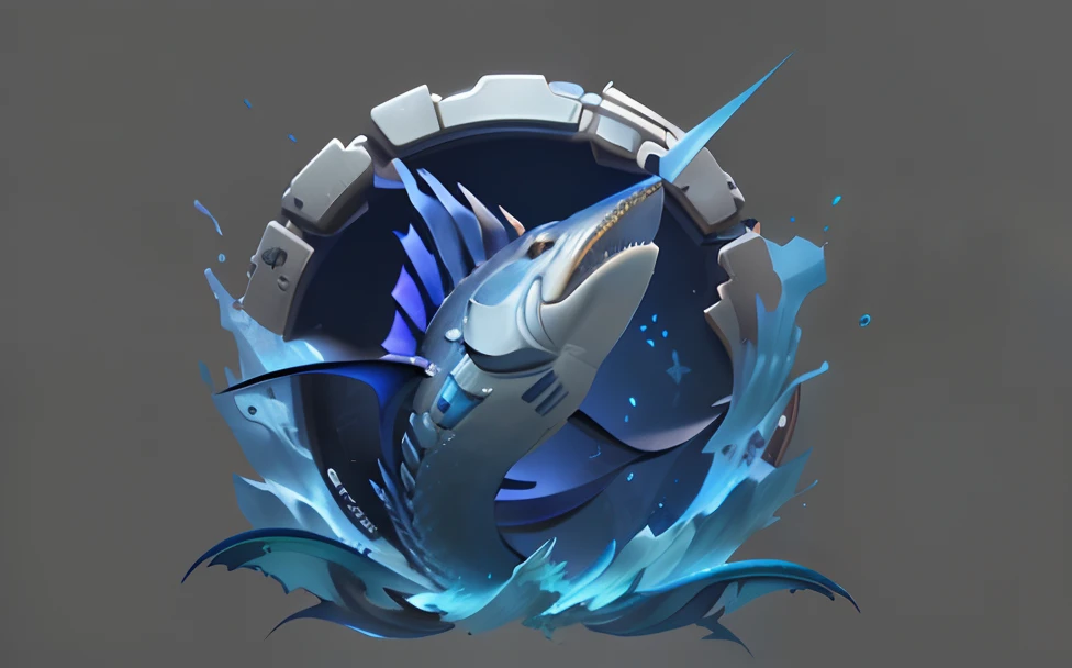 Close up of blue fish on gray background, 3 d icon for mobile game, game icon asset, game icon stylized, Detailed game art, aquatic creature, author：Nikolai Avramov, black depths, Mobile game art, the king of the seas, painted as a game concept art, Game art, author：Isidore Kersniavi, game assets