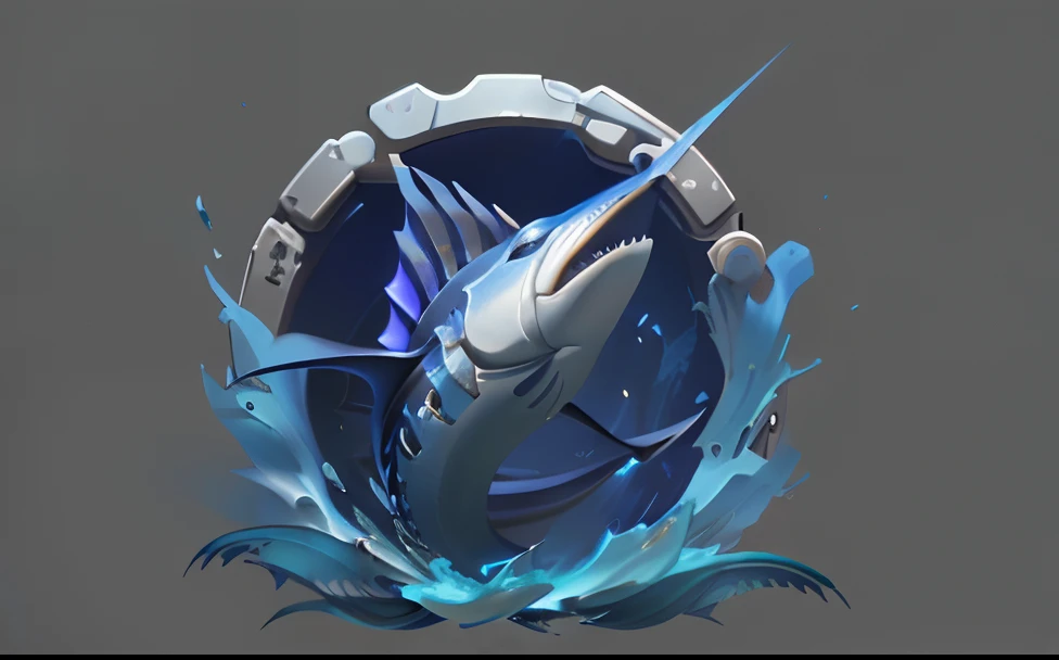 Close up of blue fish on gray background, 3 d icon for mobile game, game icon asset, game icon stylized, Detailed game art, aquatic creature, author：Nikolai Avramov, black depths, Mobile game art, the king of the seas, painted as a game concept art, Game art, author：Isidor Kersniavi, game assets