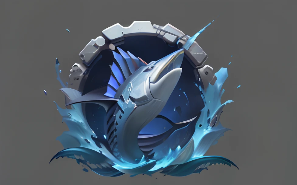 Close up of tuna on gray background, 3 d icon for mobile game, game icon asset, game icon stylized, Detailed game art, aquatic creature, author：Nikolai Avramov, black depths, Mobile game art, the king of the seas, painted as a game concept art, Game art, author：Isidore Kersniavi, game assets