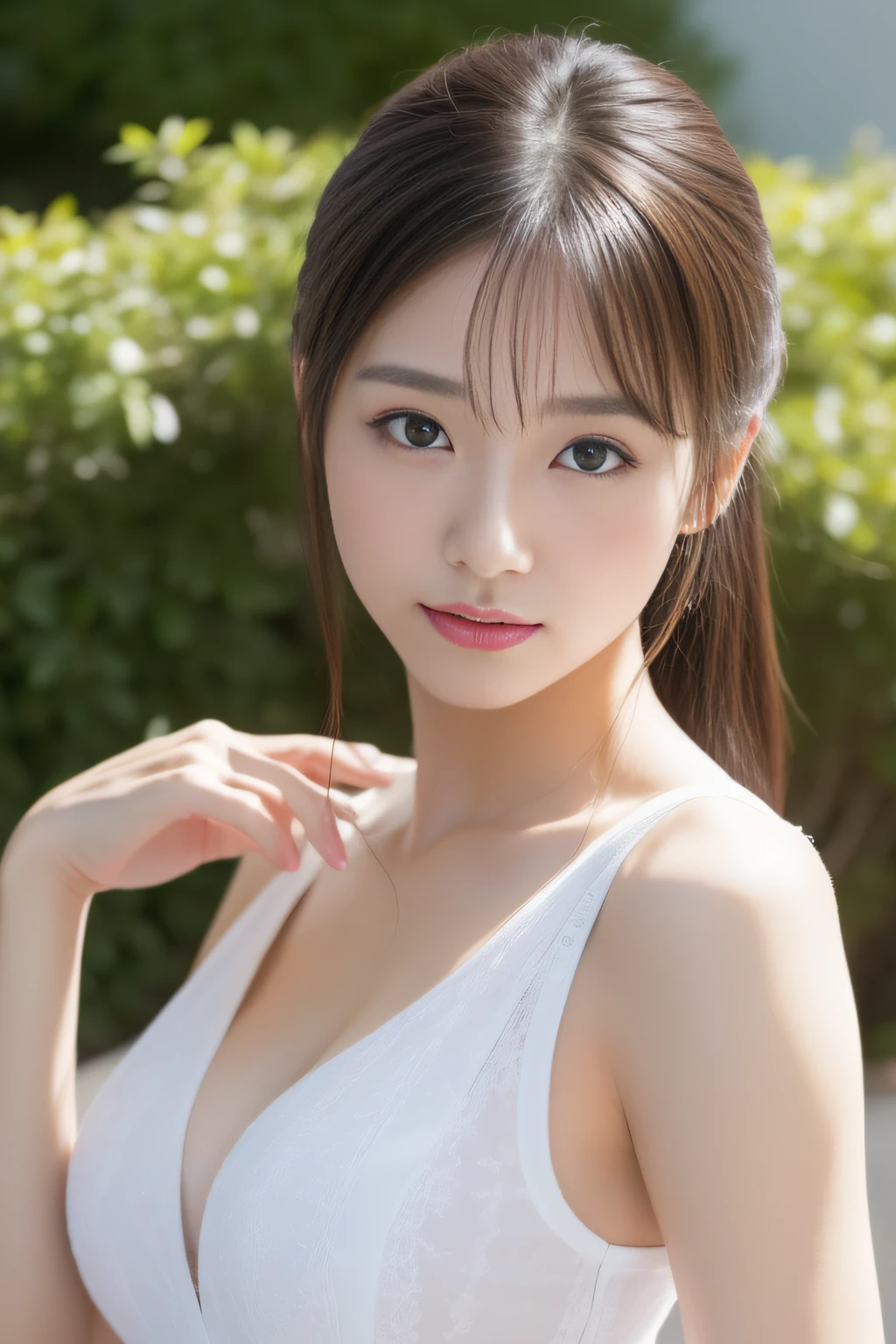 masutepiece, Best Quality, Illustration, Ultra-detailed, finely detail, hight resolution, 8K Wallpaper, Perfect dynamic composition, Beautiful detailed eyes, Women's Fashion Summer,Ponytail hair,Small breasts natural color lip, Bold sexy poses,Smile,Harajuku、20 years girl、Cute、Sexy shot looking at camera、exposing her chest、Show breasts、huge boobs，huge breasts、exposing her chest、exposing her chest、Show breasts、exposing her chest、Show breasts、huge boobs，huge breasts、exposing her chest、exposing her chest、Show breasts、exposing her chest、Show breasts、huge ，huge breasts、exposing her chest、exposing her chest、Show breasts