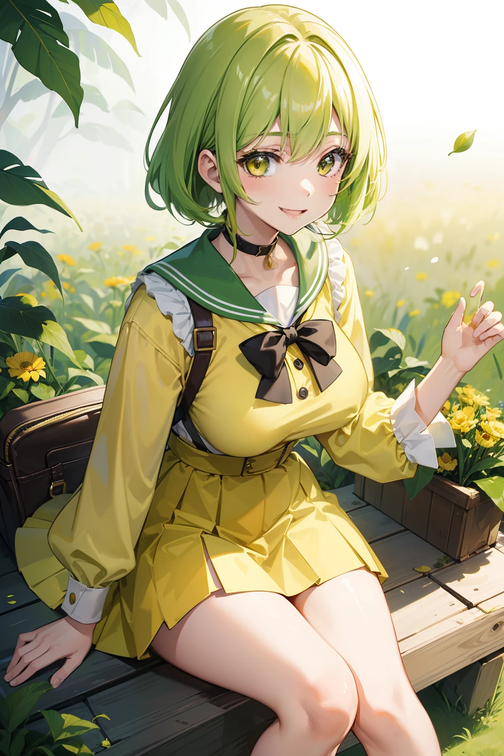 Anime girl sitting on a bench in a field of flowers - SeaArt AI