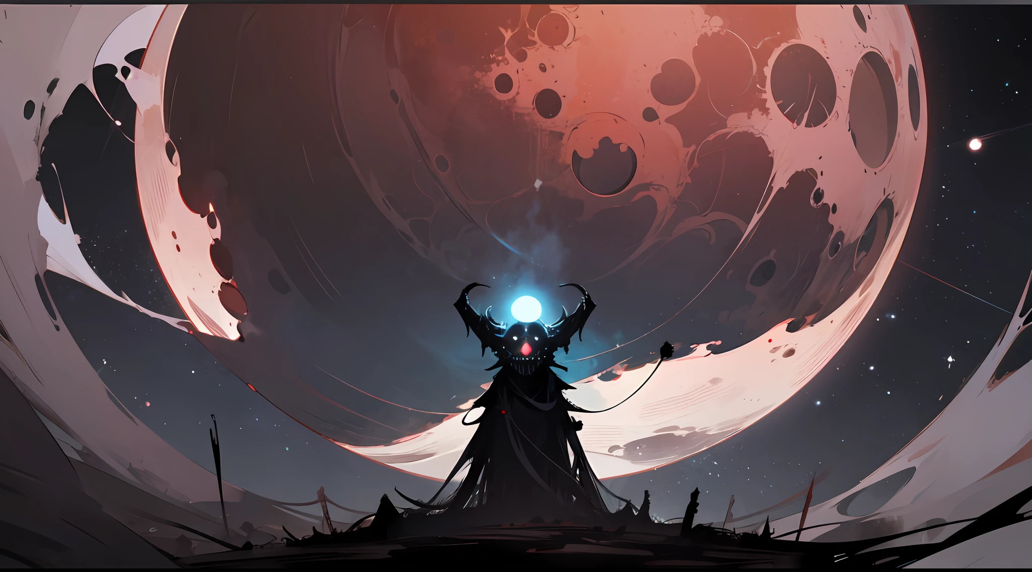 Cosmic horror styled creepy moon in black sky