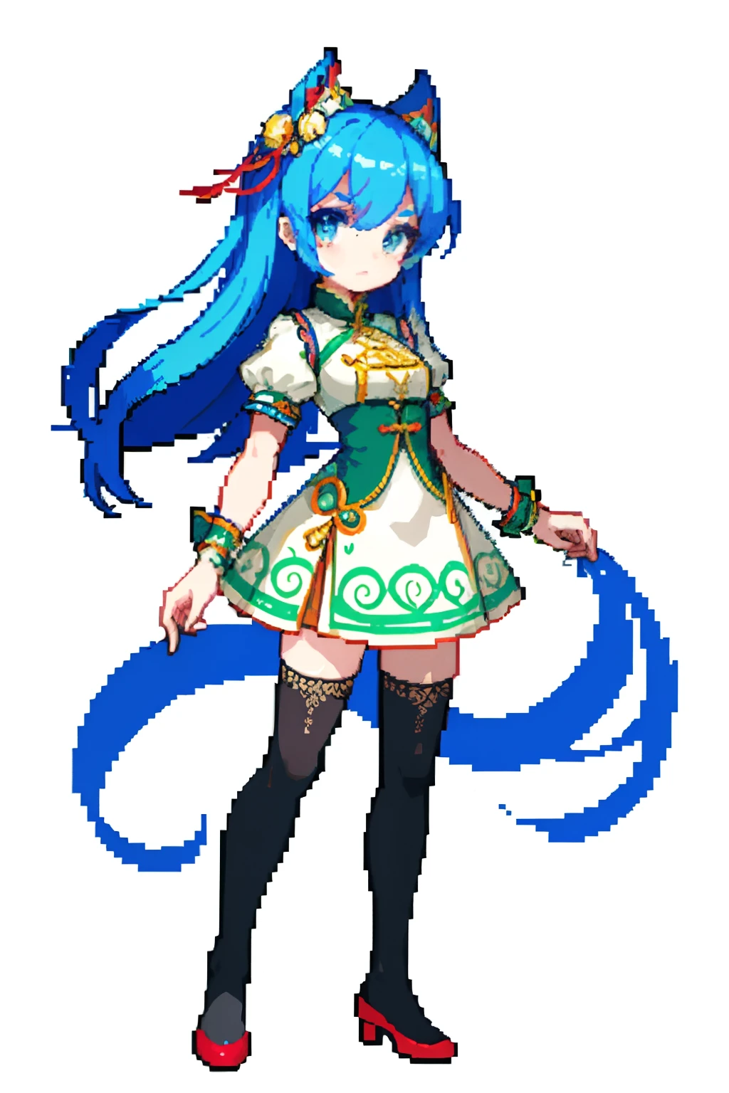 (tmasterpiece、top-quality、top-quality)、pix、Pixel art、1 rapariga、full body Esbian、qipao dress,(thigh high),Long seams,