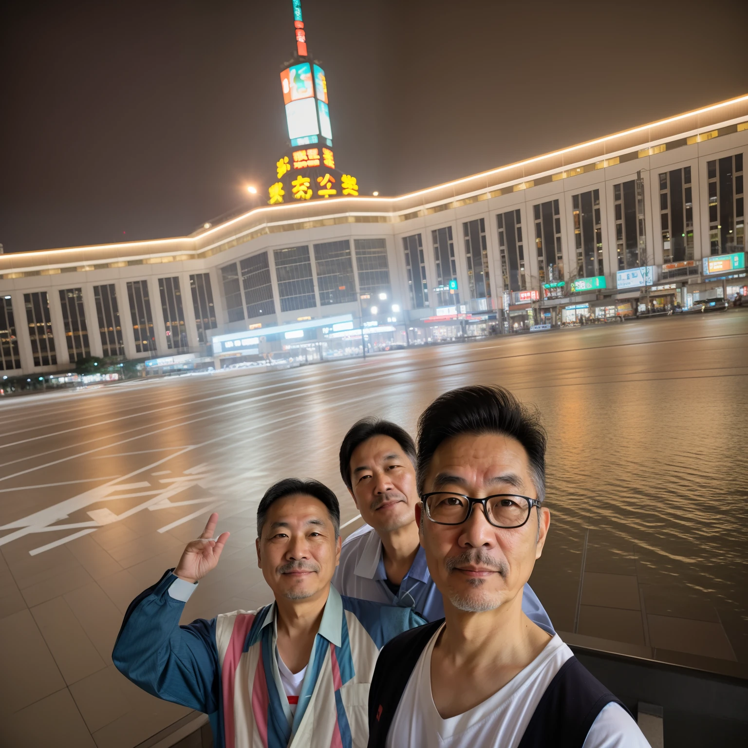 RAW photo, portrait photo of a 50 year old Japanese man with clothes, Tokyo night, (high detail skin: 1.2), 8k uhd, DSLR, soft light, high quality, film grain, Fujifilm XT3