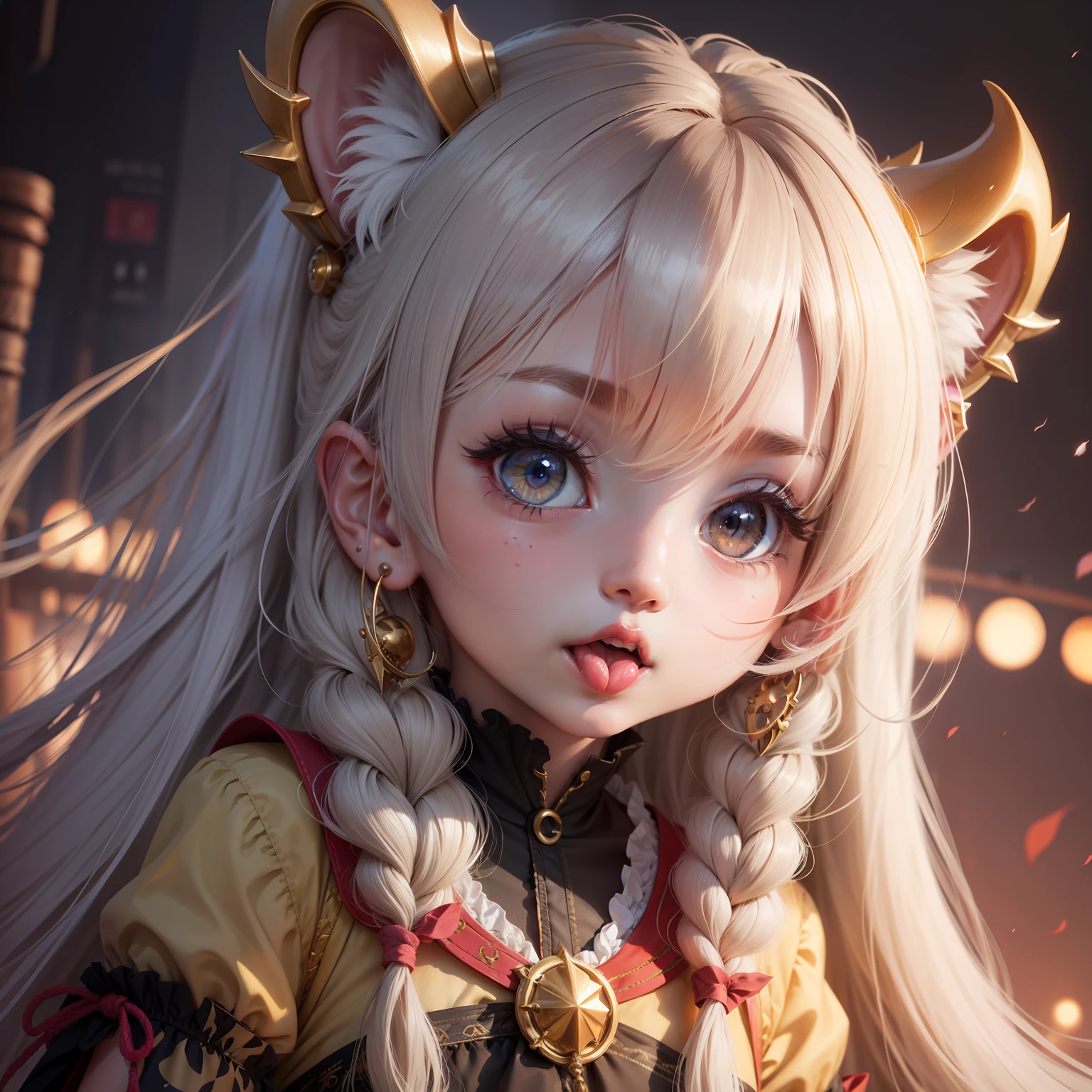 whaite hair, Kizi, Cute , 8k, super detail, beast ear, binding, Stick out your tongue