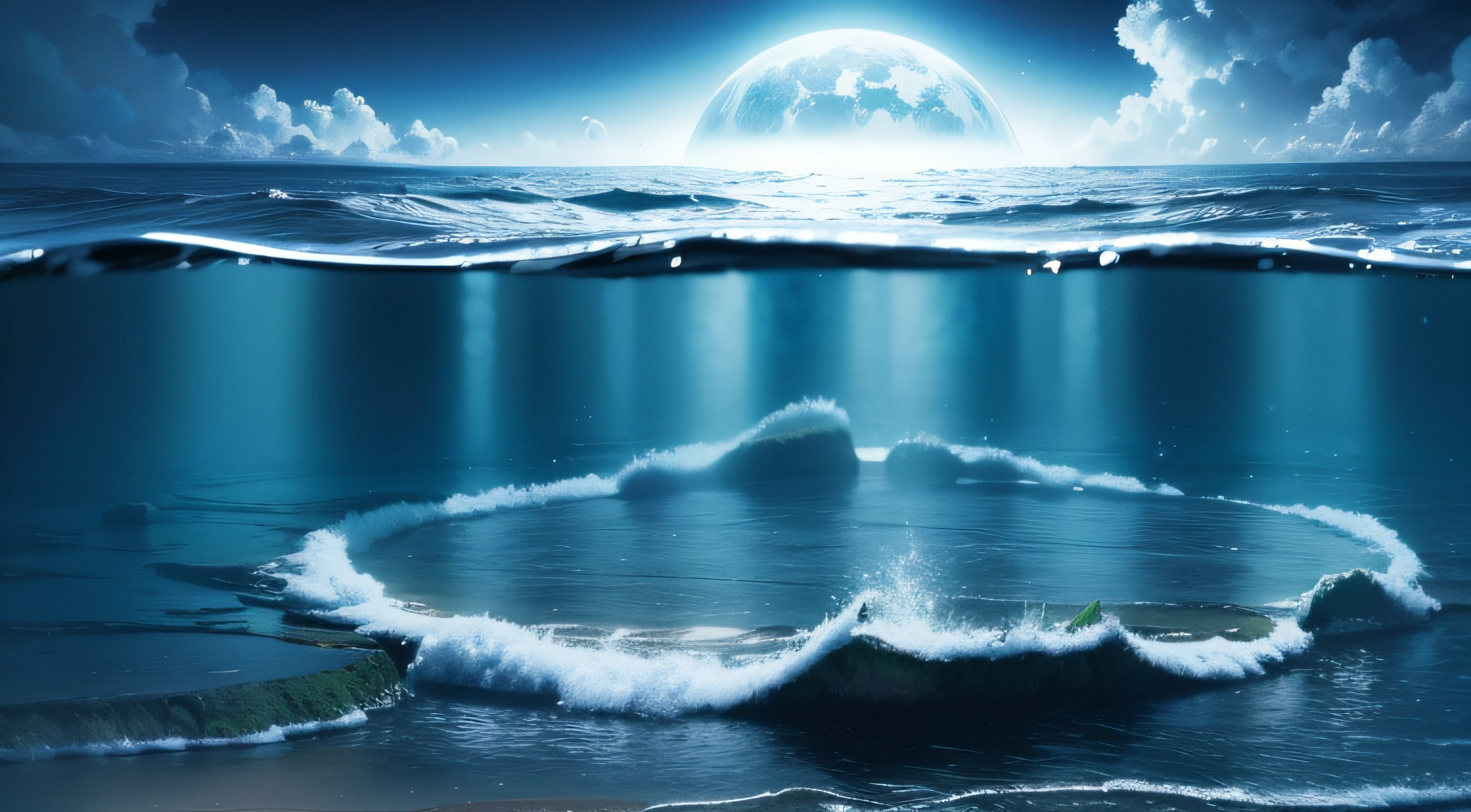 In chaos, Heaven and earth have just opened, The end of the world, partially underwater shot