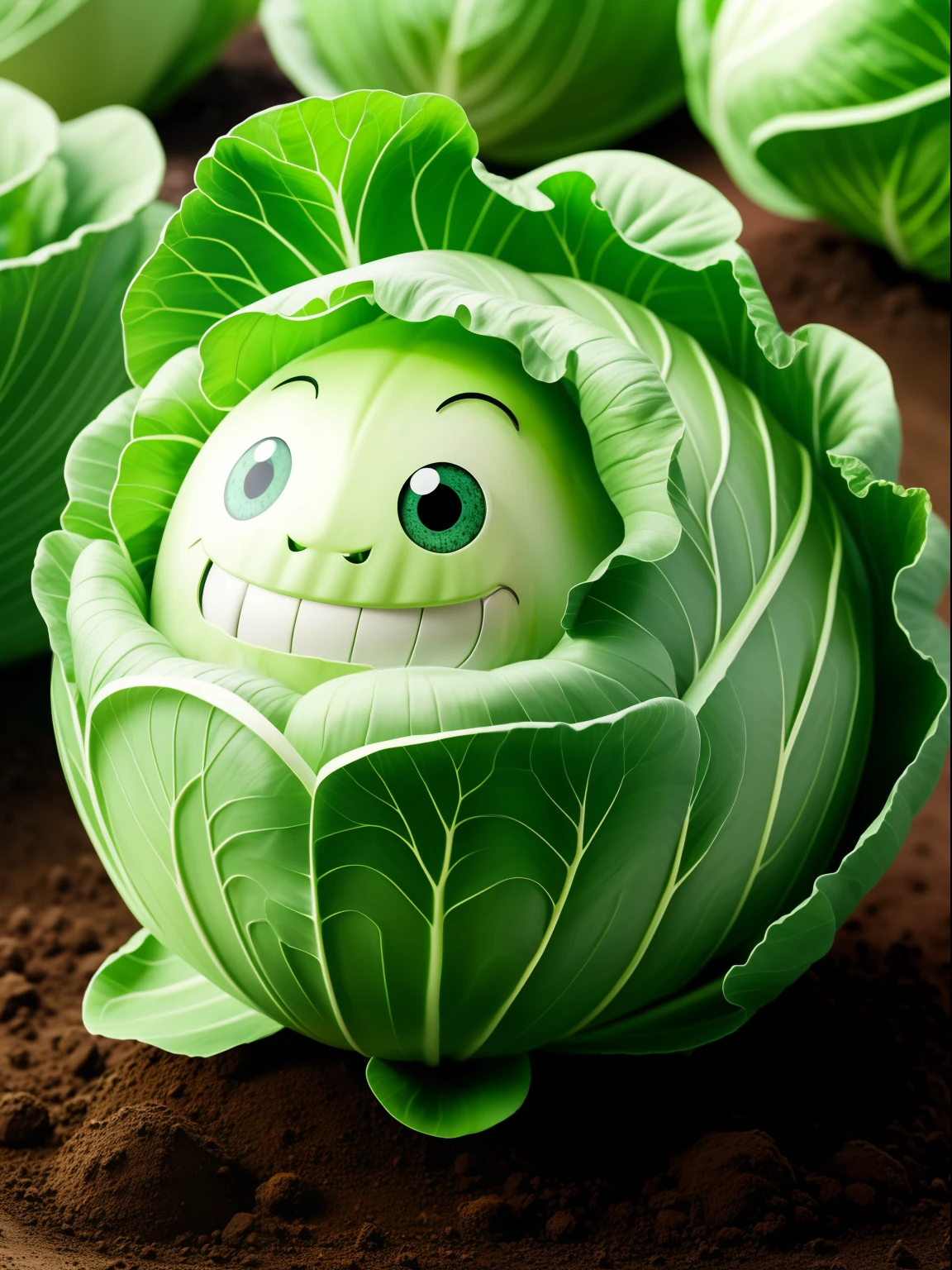It is made up of cute cabbage that grows in the ground,largeeyes,grin face,Animate,upscales,