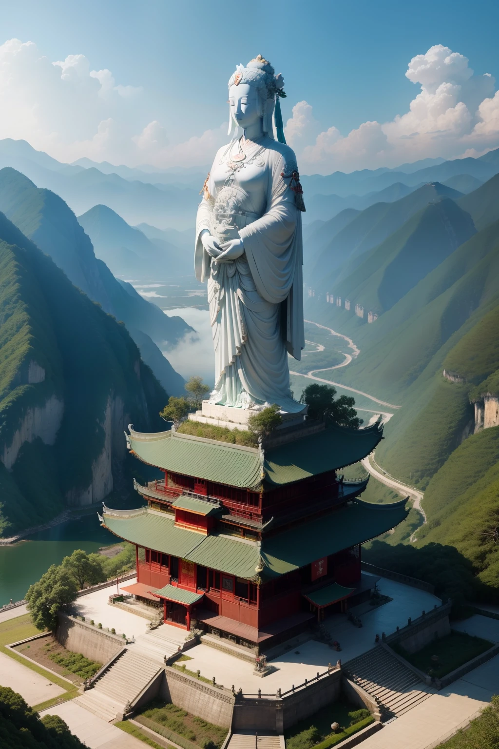 Guanyin Mountain, Pengze County, Jiangxi Province,Make a large statue of Kannon in the middle of the mountain,Opposite is the Yangtze River