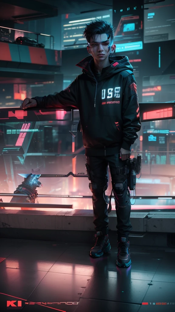 Change background cyberpunk hundshom boy realstic face 8k ultra realstic