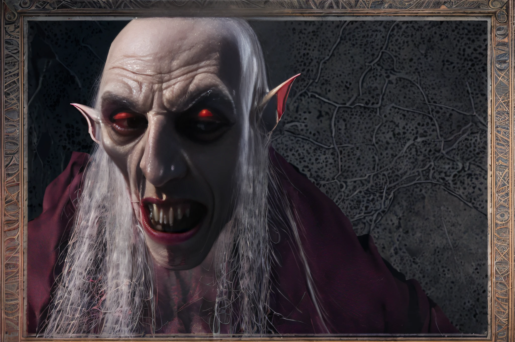 RAW photo, best, masterpiece, best quality, high quality, extremely detailed (scary male Nosferatu vampire lord: 1.3), elder vampire, long fangs, pale skin, best quality, cinematic lighting, sharp focus, photo-realistic, ultra-realistic, 8k