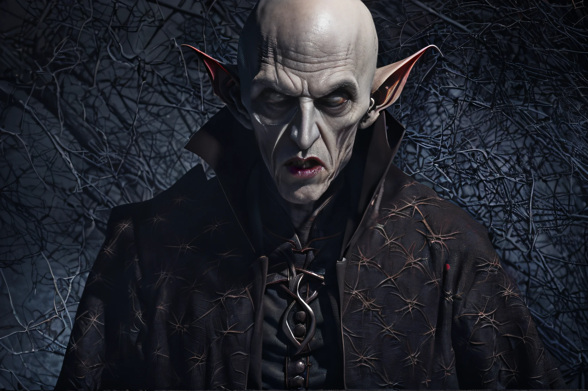 RAW photo, best, masterpiece, best quality, high quality, extremely detailed (scary male Nosferatu vampire lord: 1.3), elder vampire, long fangs, pale skin, best quality, cinematic lighting, sharp focus, photo-realistic, ultra-realistic, 8k