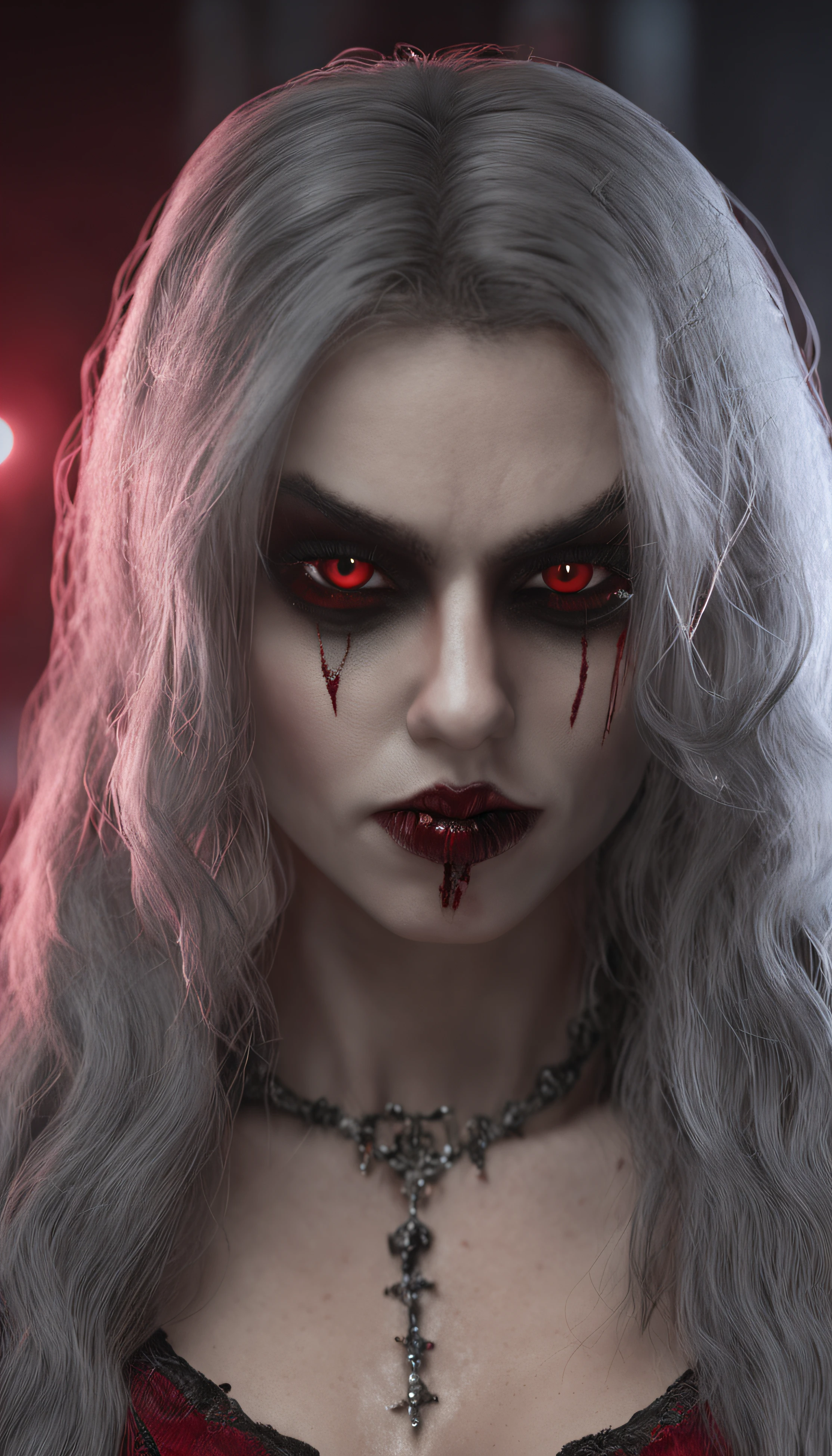 Masterpiece, highest quality, 8K HD, 1 vampire girl, Scary atmosphere, Gothic, open mouth, vampire teeth, Red eyes
，(masterpiece award winning , best quality:1. 2) , Christian Zombie Vampire, detailed face , grey eyes, cinematic , gloomy illumination, horror aesthetic, highly detailed environment, 16k, UHD, HDR, (Masterpiece:1. 5), (best quality:1. 5)