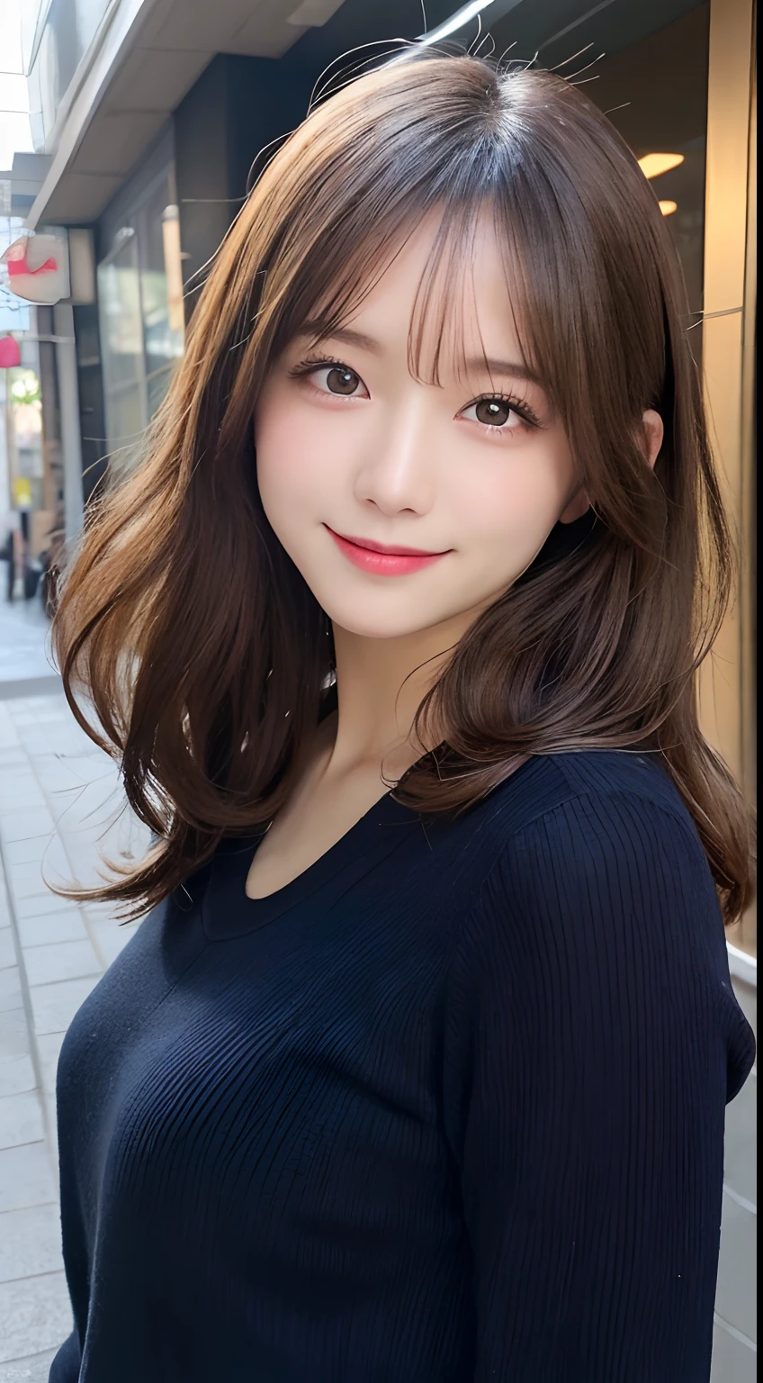 masutepiece, Best Quality, Illustration, Ultra-detailed, finely detail, hight resolution, 8K Wallpaper, Perfect dynamic composition, Beautiful detailed eyes, doress,Medium Hair, mid-chest, Natural Color Lip, Random and sexy poses,Smile,Aoyama Street Walk