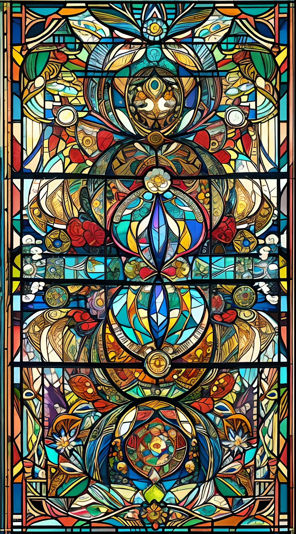 (masterpiece, top quality, best quality,official art, beautiful and aesthetic:1.2),(1girl:1.3), 1girl BREAK stained glass art, colored glass, lead lines, light transmission BREAK vibrant colors, intricate designs, luminous effects, spiritual ambiance