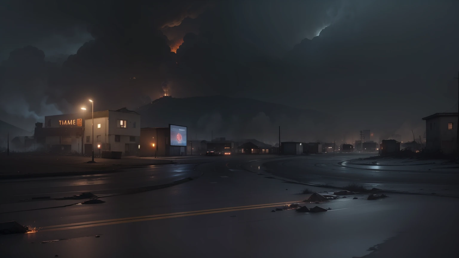 Create an epic scene in format16:9, using high-resolution images (8k), that portrays the abandoned city of São Paulo in the midst of a catastrophe. Add towering flames that consume buildings, adicionar pessoas desesperadas fugindo das chamas,enquanto outras pessoas perfeitas correm desesperadamente, Convey the emotion and mysterious atmosphere of a ghost town through this cinematic representation in artificial intelligence art
