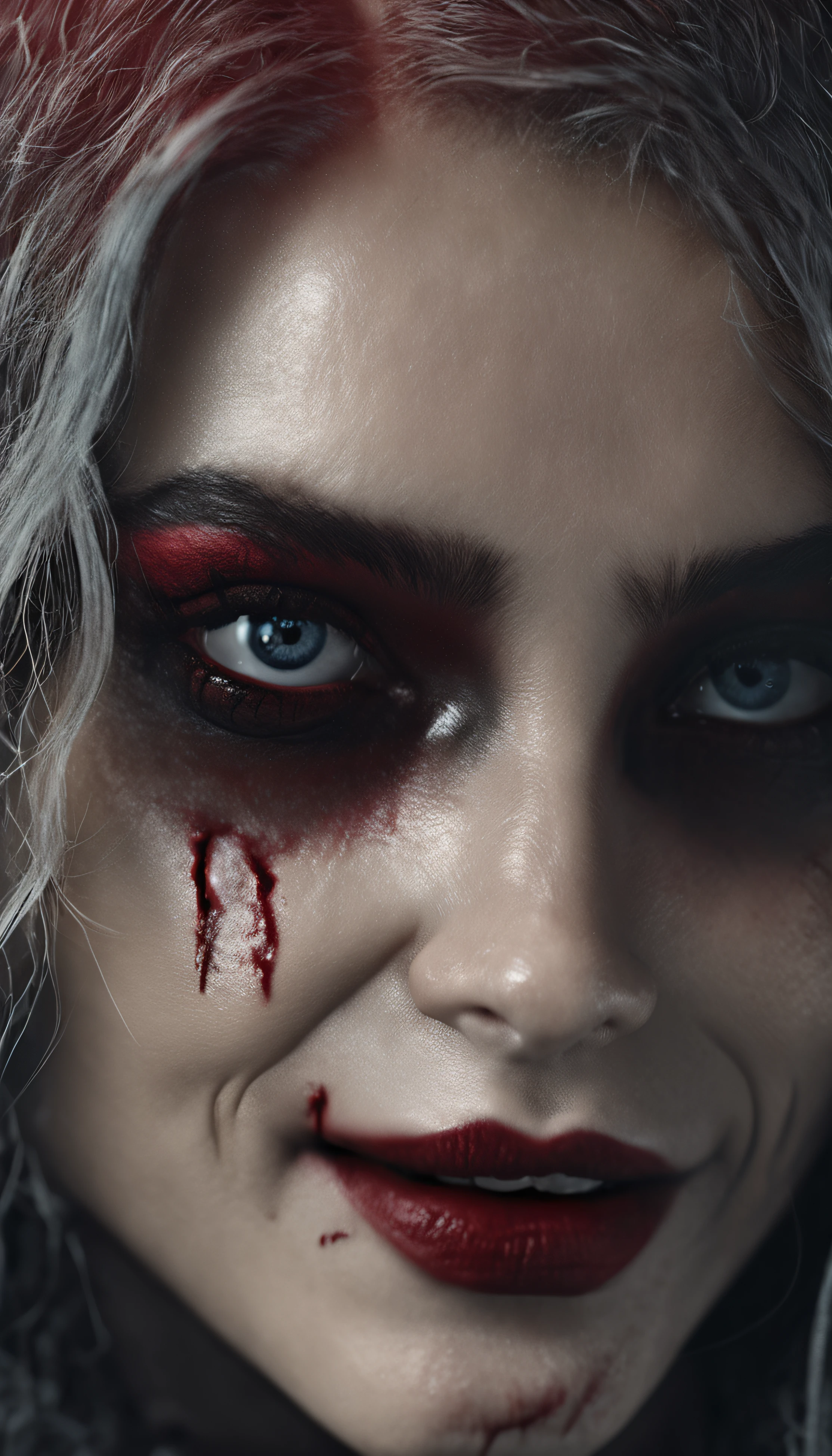 Masterpiece, highest quality, 8K HD, 1 vampire girl, Scary atmosphere, Gothic, open mouth, vampire teeth, Red eyes
，(masterpiece award winning , best quality:1. 2) , Christian Zombie Vampire, detailed face , grey eyes, cinematic , gloomy illumination, horror aesthetic, highly detailed environment, 16k, UHD, HDR, (Masterpiece:1. 5), (best quality:1. 5)