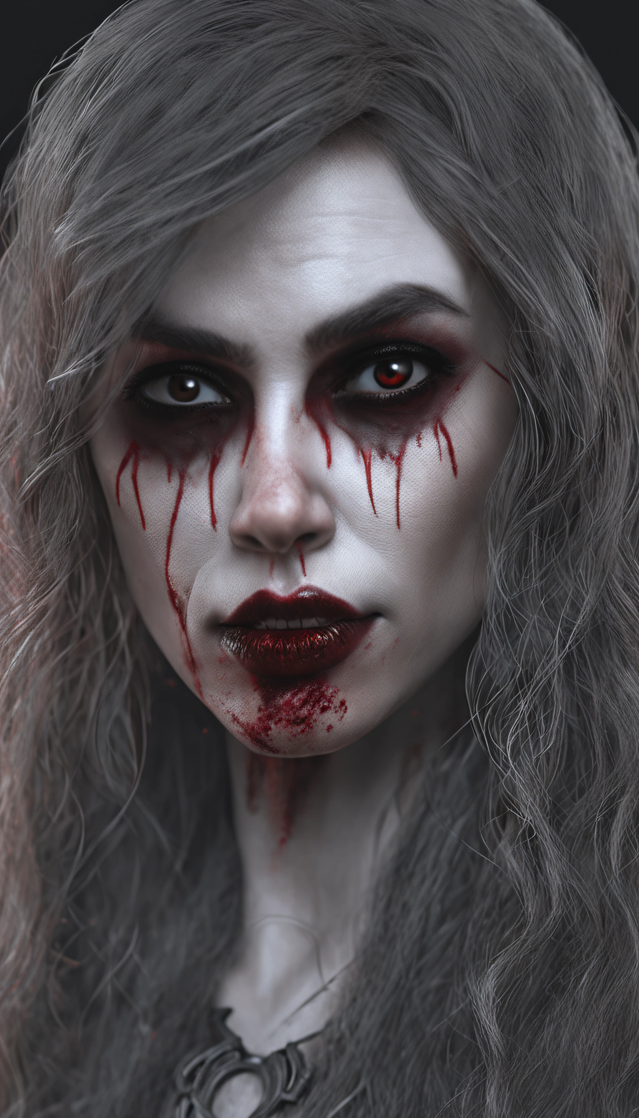 Masterpiece, highest quality, 8K HD, 1 vampire girl, Scary atmosphere, Gothic, open mouth, vampire teeth, Red eyes
,(masterpiece award winning , best quality:1. 2) , Christian Zombie Vampire, detailed face , grey eyes, cinematic , gloomy illumination, horror aesthetic, highly detailed environment, 16k, UHD, HDR, (Masterpiece:1. 5), (best quality:1. 5)