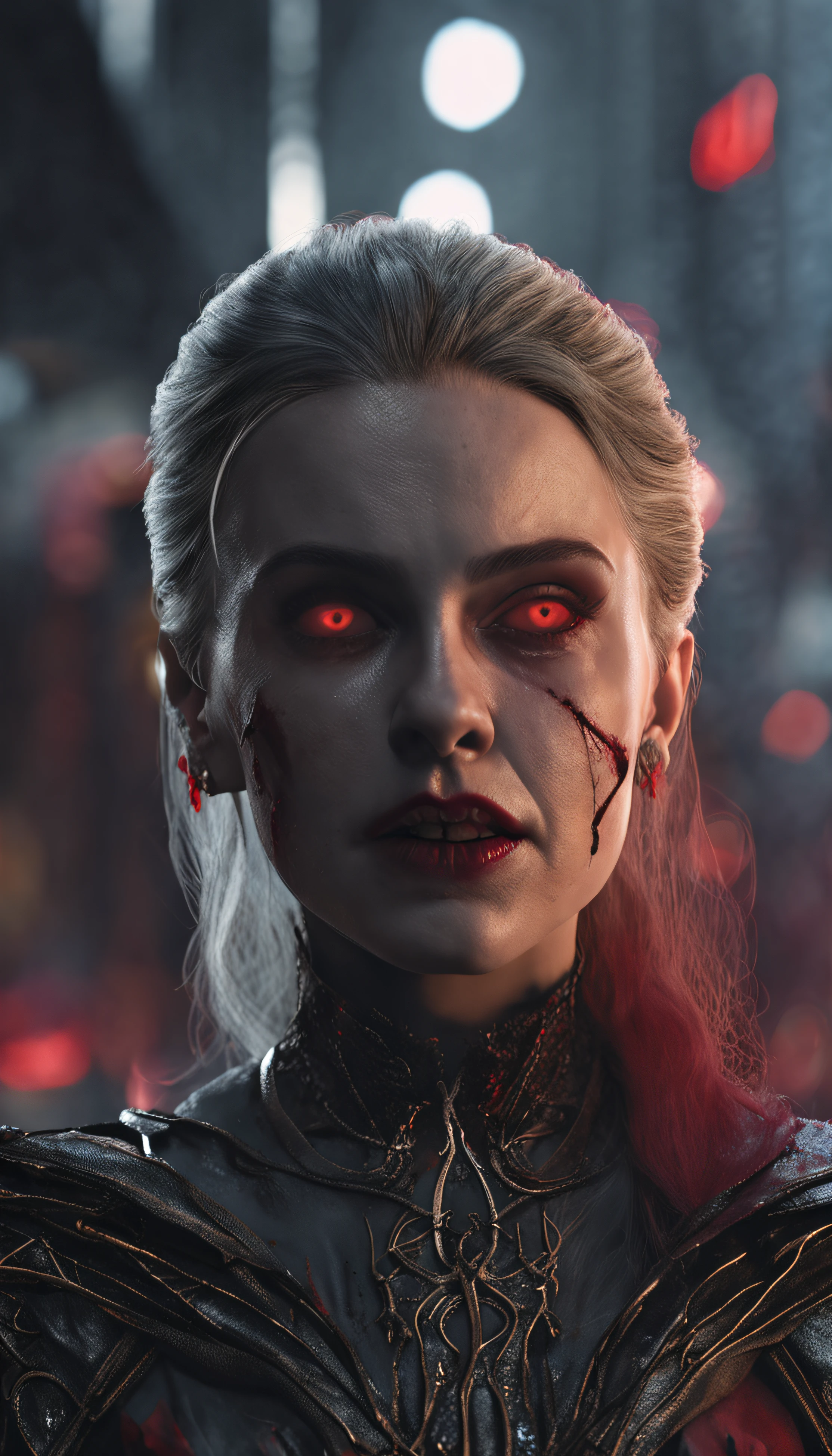 Masterpiece, highest quality, 8K HD, 1 vampire girl, Scary atmosphere, Gothic, open mouth, vampire teeth, Red eyes
,(masterpiece award winning , best quality:1. 2) , Christian Zombie Vampire, detailed face , grey eyes, cinematic , gloomy illumination, horror aesthetic, highly detailed environment, 16k, UHD, HDR, (Masterpiece:1. 5), (best quality:1. 5)