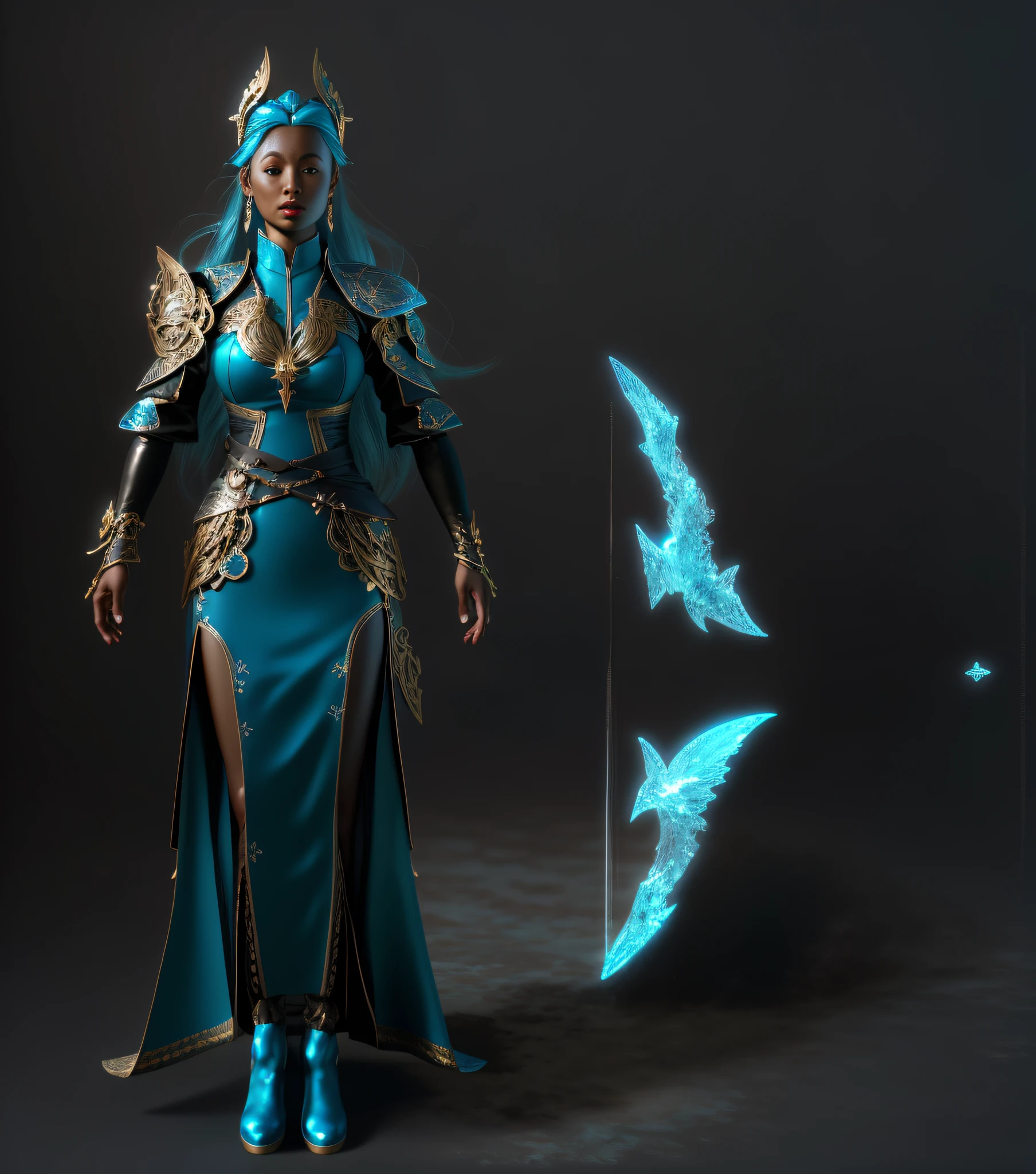 fantasyoutfit, final fantasy 14 style, epic 3 d yemaya, mystical atlantean valkyrie, Asian Woman Water Elemental, ice sorceress,unreal engine rendered